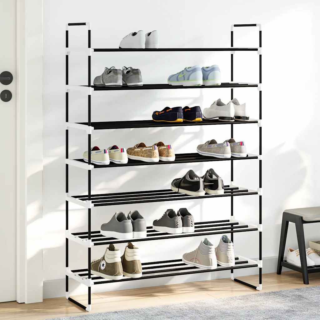 furnicato Schuhregal Minimalistisches 91 x 29 x 133 cm Schwarz mit 7 Etagen, 1-tlg., Robuster Abstellregal-Rahmen mit 2 Griffen für den Eingangsbereich