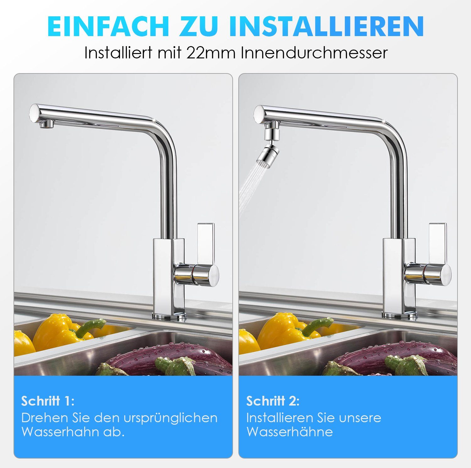 LETGOSPT Bad Aufsatz 720° Waschbeckenbrause Küche gerade Sprudler 2 Aufsatz für Sprühfunktion Edelstahl Wasserhahn Drehbar mit Wasserhahn