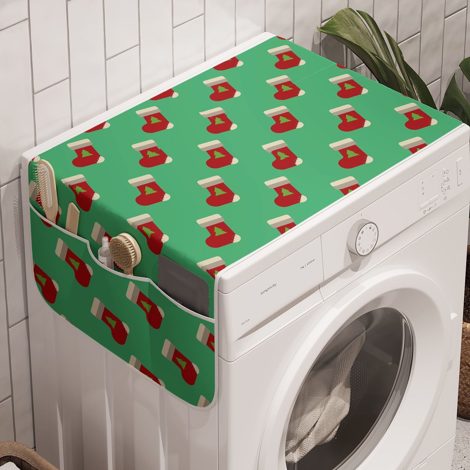 Tolles Angebot! Abakuhaus Badorganizer Anti-Rutsch-Stoffabdeckung Trockner, Waschmaschine und Socken Grünes Frohe Weihnachtsmann für Weihnachten