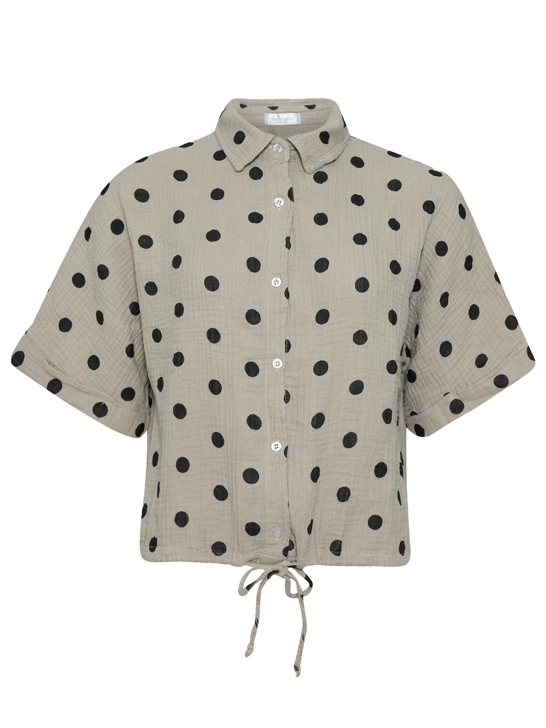 Langarmbluse Bluse mit Zugband und Punkten für Damen