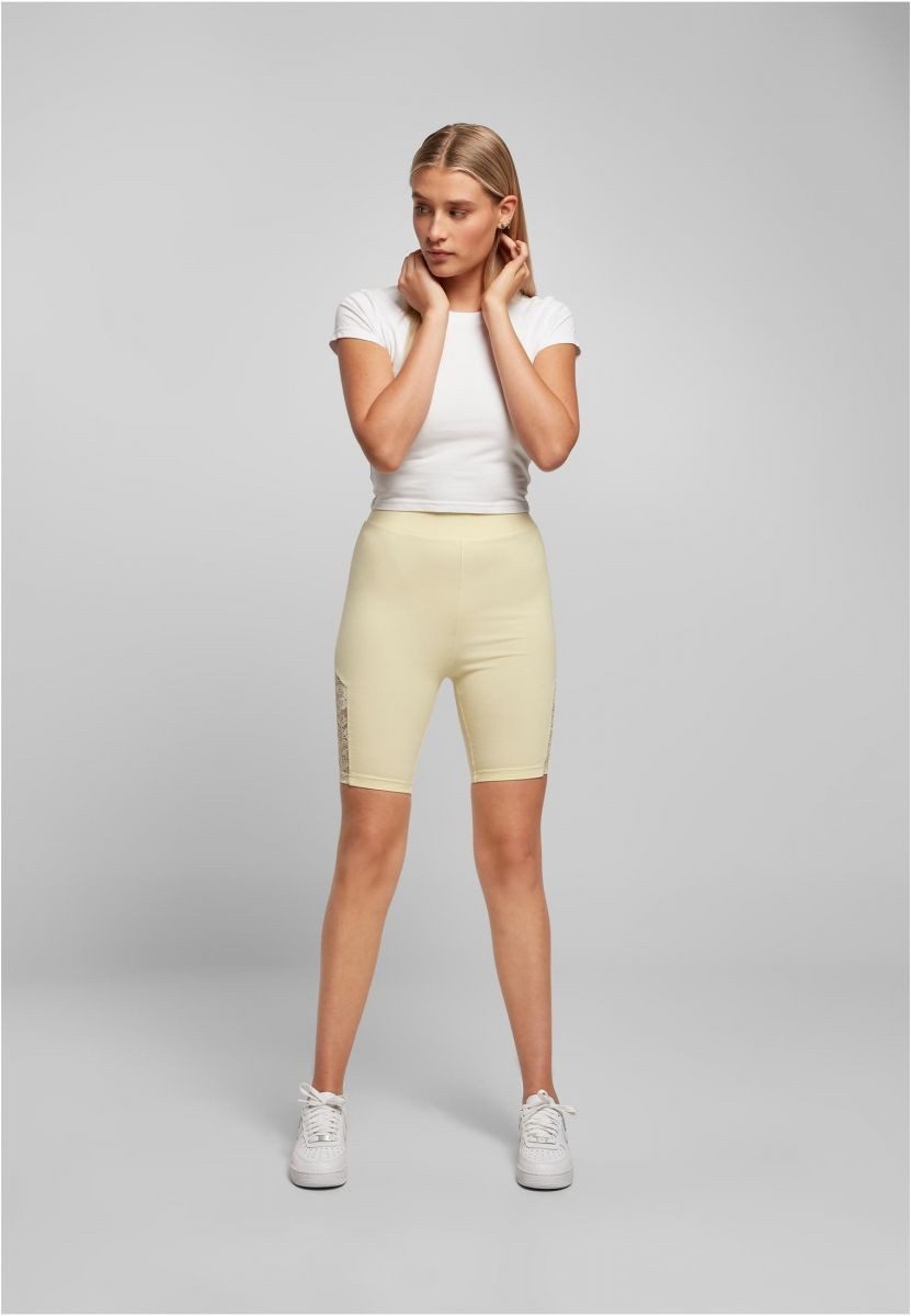 URBAN CLASSICS Trainingshose Ladies High Waist Lace Inset Cycle Shorts Damen Radlerhose