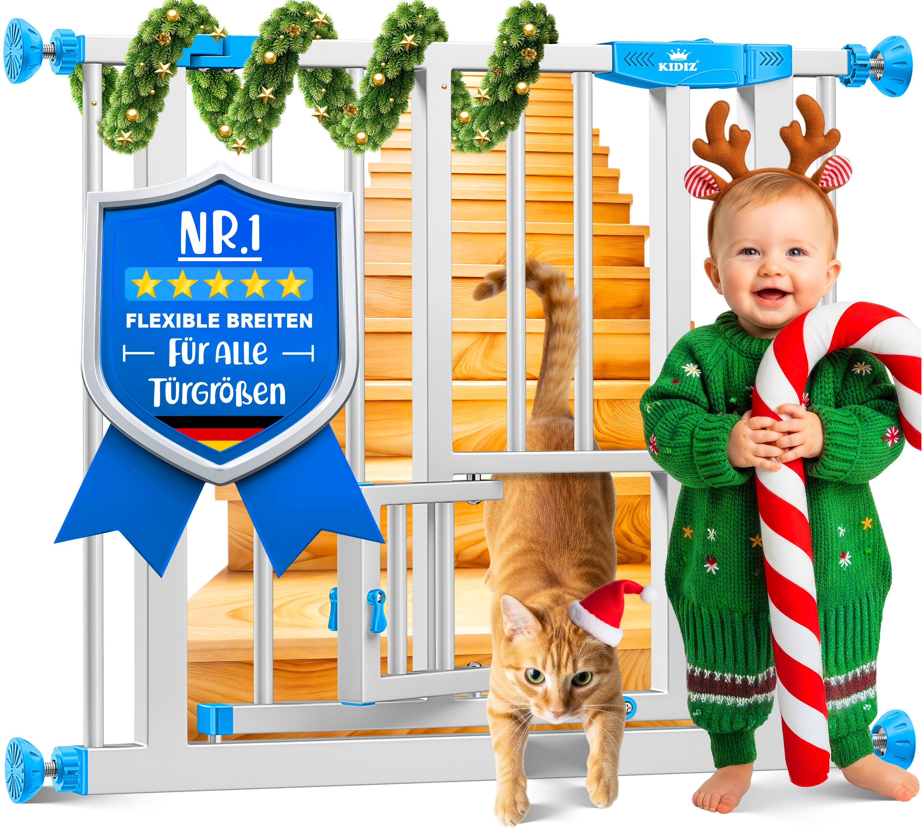 KESSER Türschutzgitter, Absperrgitter zum Klemmen mit Katzenklappe Treppenschutzgitter