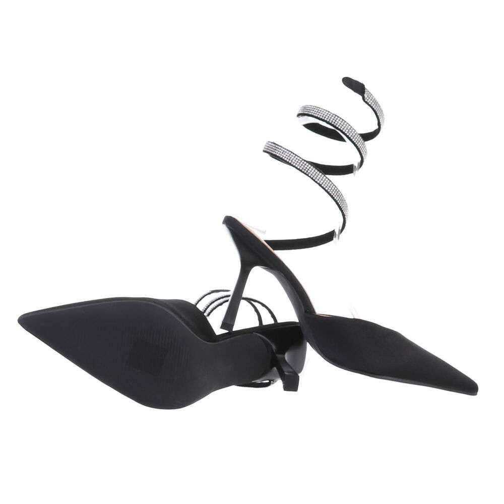 Koucla Sandalette Satin schwarz Strass Slingpumps Schmuck-Riemchen