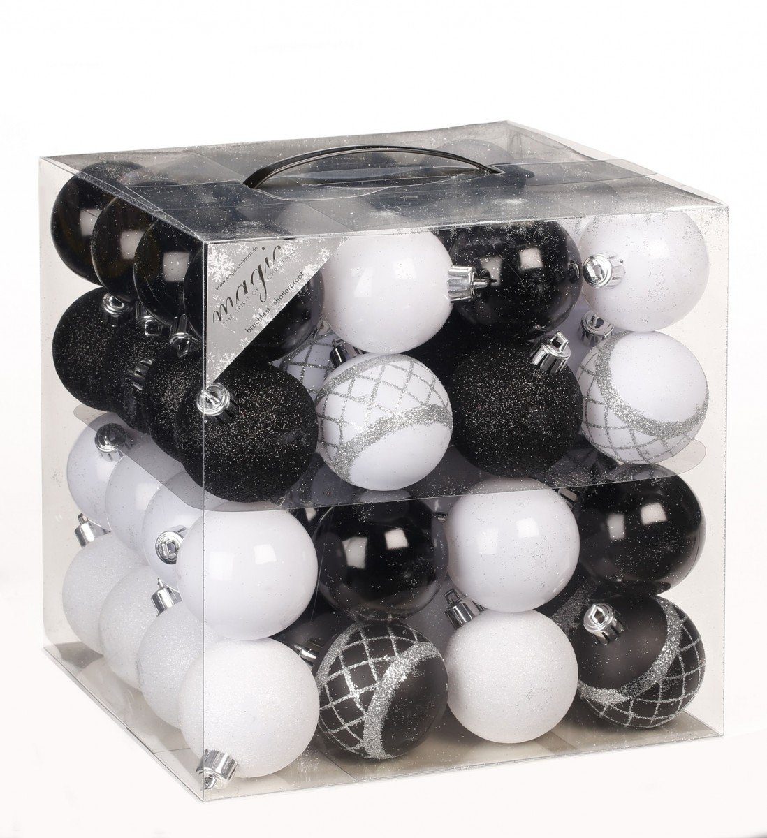 JACK Christbaumschmuck 64x Kunststoff Christbaumkugeln Ø 6cm Baum Kugeln inkl. Aufhänger, Mit praktischer Aufbewahrungsbox, Optik: matt / glänzend / glitzernd. Reduzierter Preis € 23,90. Unverbindliche Preisempfehlung € 44,95