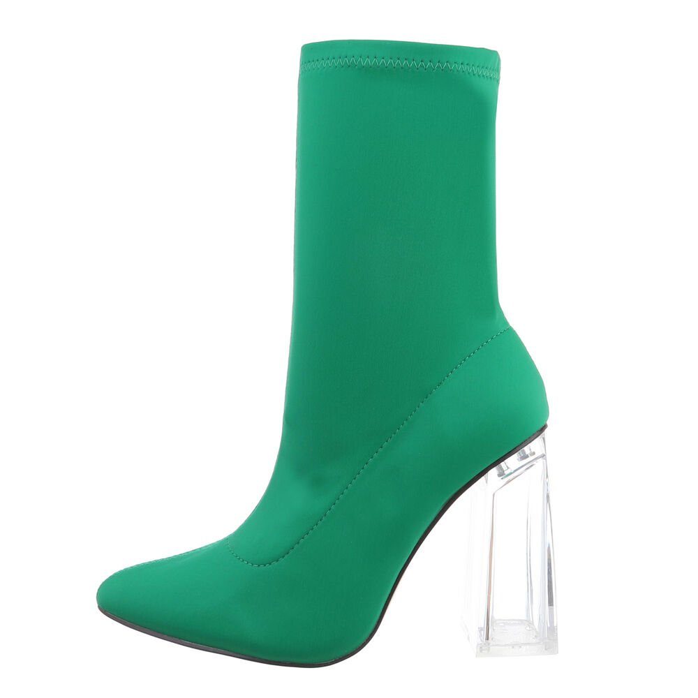 Ital-Design Damen Abendschuhe Party & Clubwear High-Heel-Stiefelette Blockabsatz High-Heel Stiefeletten in Grün