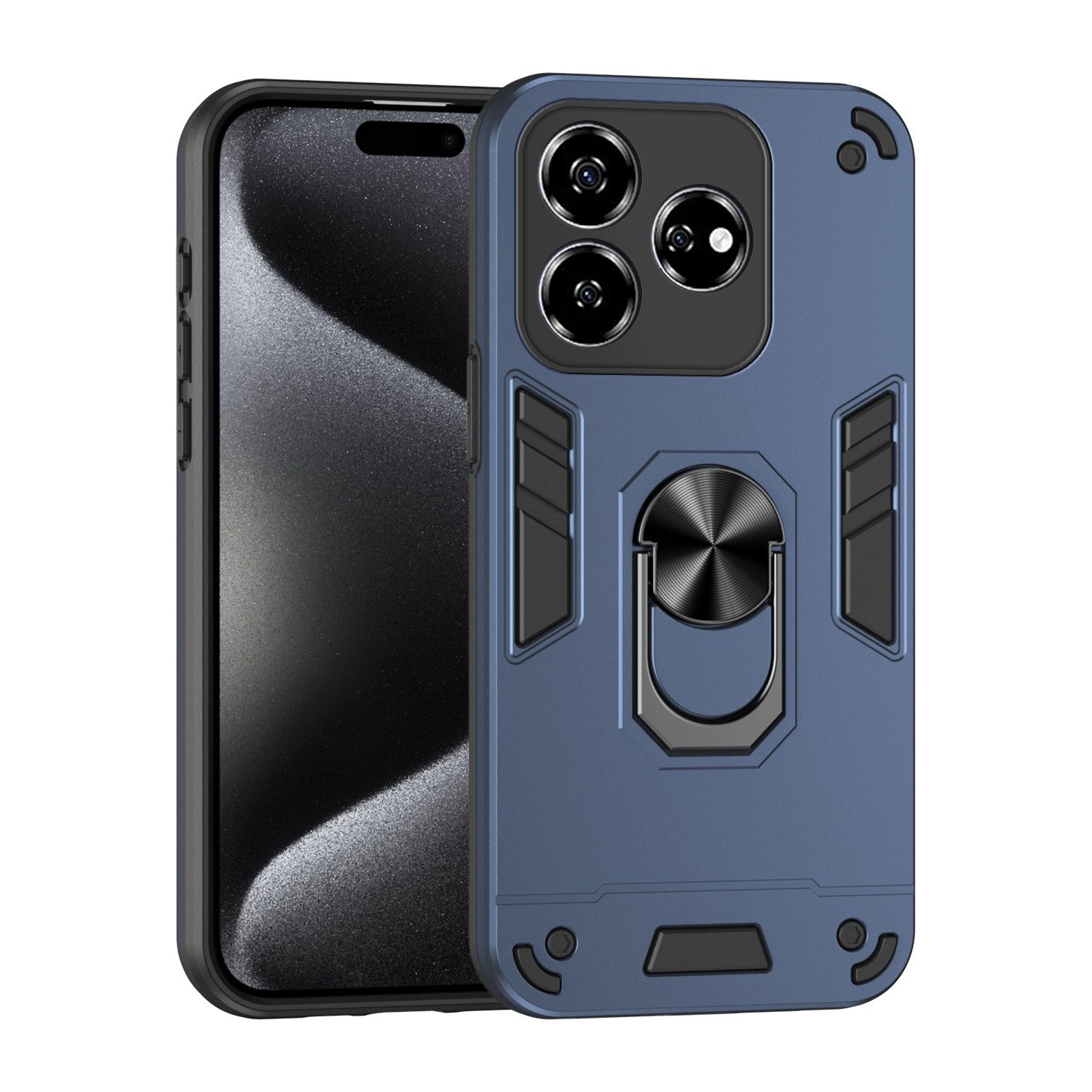 Wigento Handyhülle Für ZTE Blade V60 Vita / Axon 60 Lite Armor Magnet Ring TPU Hülle Blau, Stoßfeste Hülle mit 360-Grad-Ringhalter