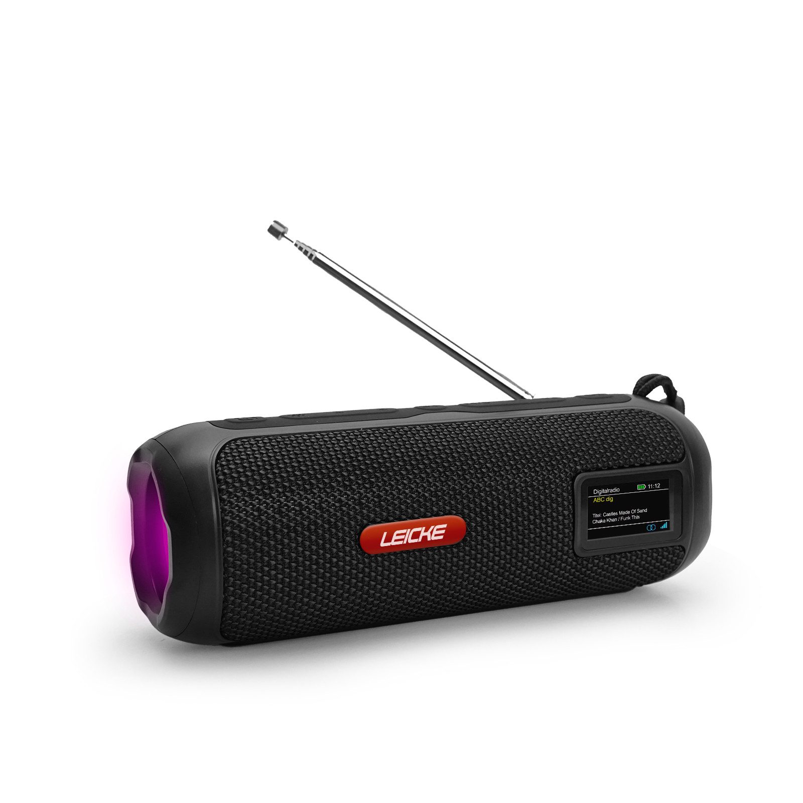 Leicke Tragbarer Bluetooth Lautsprecher mit FM/ Digitalradio (DAB) (4500mAh Akku, RGB-LED Lichter, 10W Stereo-Sound,Equalizer)