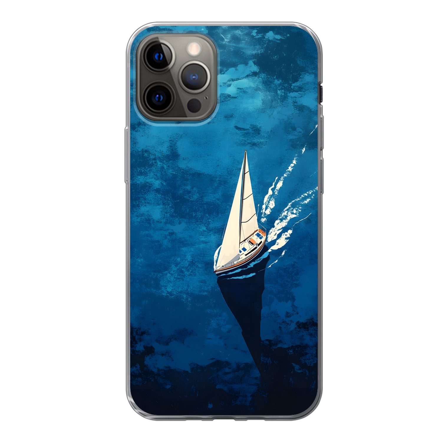 MuchoWow Handyhülle für Apple iPhone 13 Pro Segelboot - Wasser - Abstrakt - Schatten, Smartphone-Bumper, Print, Handy Schutzhülle Dünn
