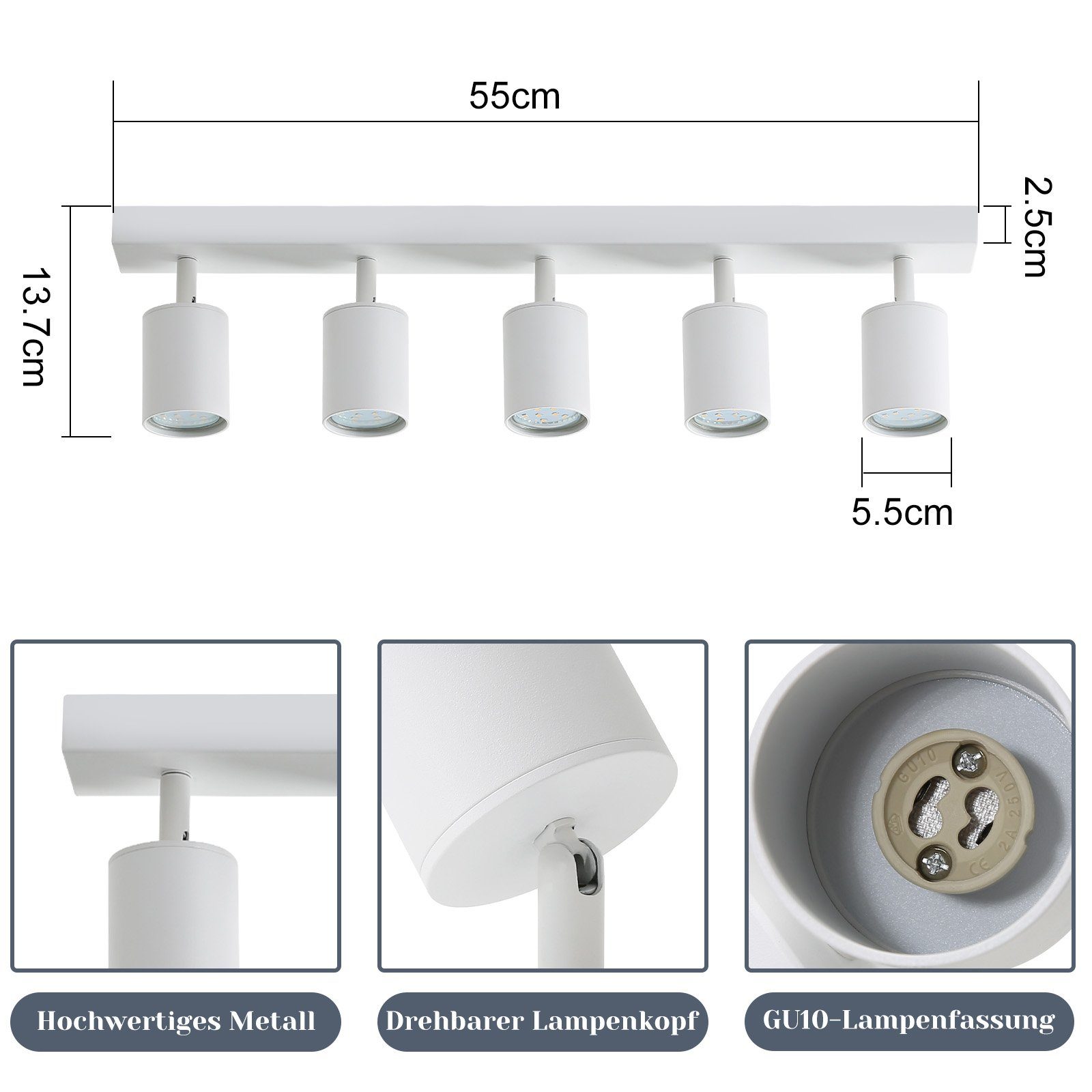 GU10, für Weiß Deckenlampe ohne LED Schlafzimmer mit Küche Flur 330°, Deckenleuchte 1/5/6 Deckenstrahler Schwenbar Wohnzimmer Leuchtmittel, Deckenspots Nettlife Flammig