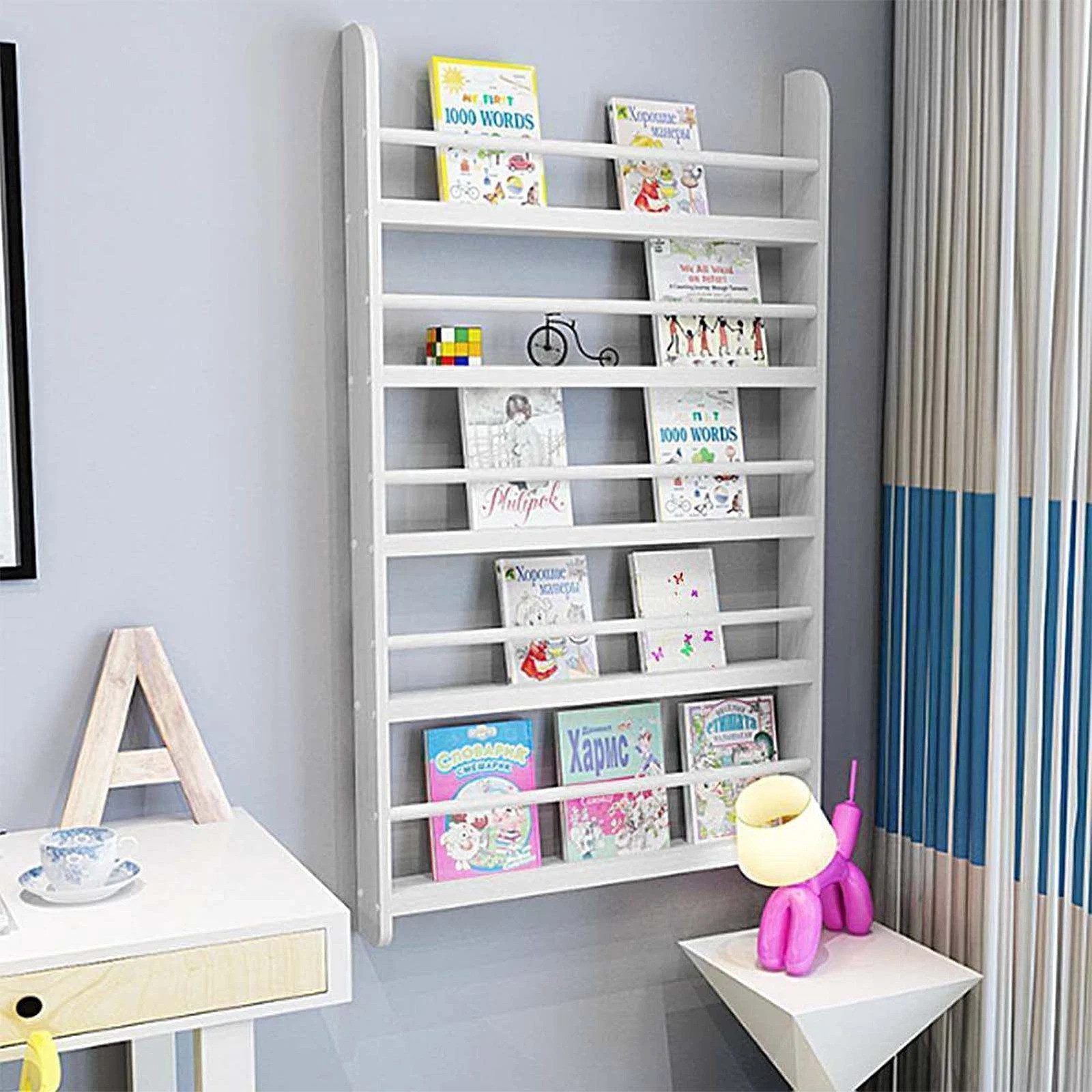 Holz Lichter Kinderregal Kinder Bücherregal Wandregal 4 Ablagen Holz Kinderzimmer Aufbewahrung, Ideal für Bücher, Spielzeug & Deko