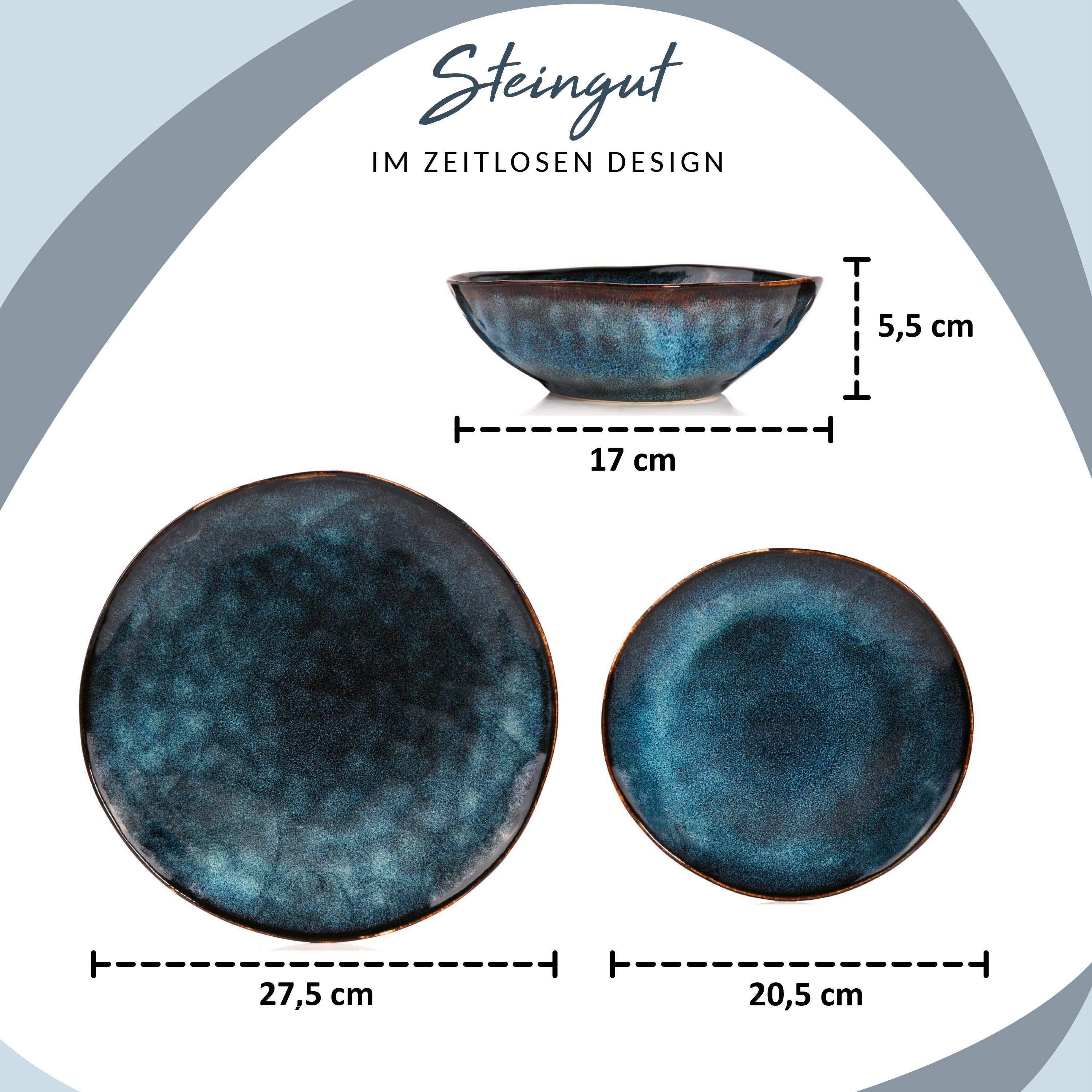SÄNGER Tafelservice Tokio Geschirrset (12-tlg), 4 Personen, Steingut, Blau Schwarz, Handmade, Premium Collection