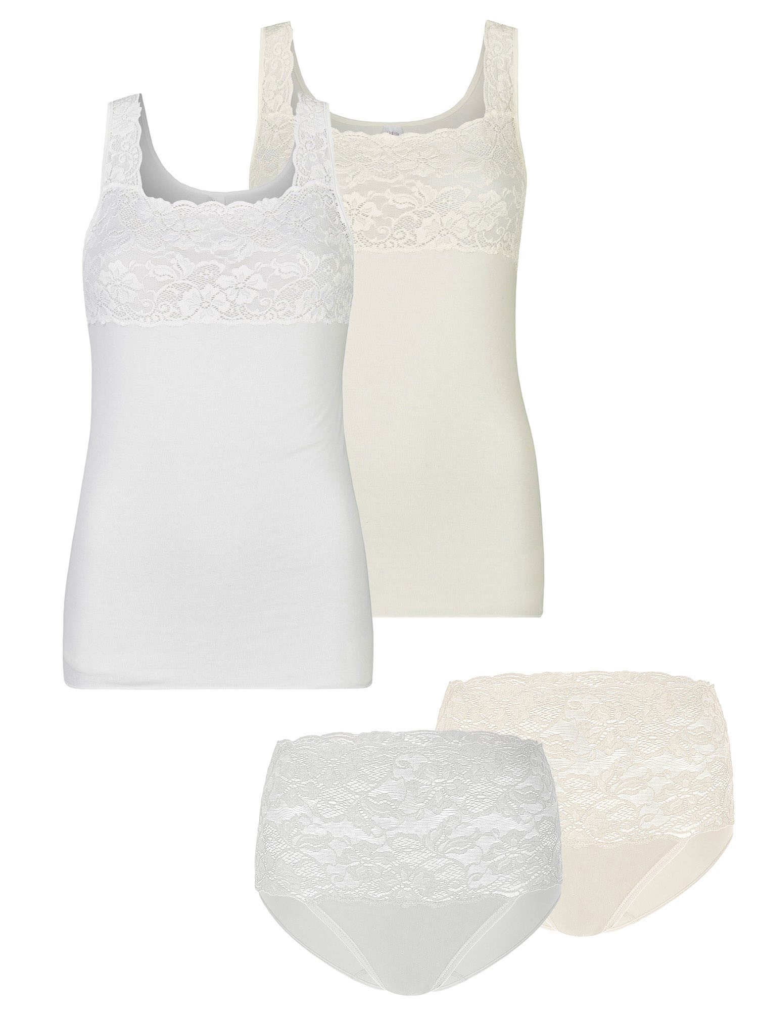 Nina Von C. Set: Unterhemd 4er Pack Achselhemd & Taillenslip Fine Cotton (Packung, 4-tlg) Traum-Duo: Herrliche Baumwolle trifft auf elastische Spitze