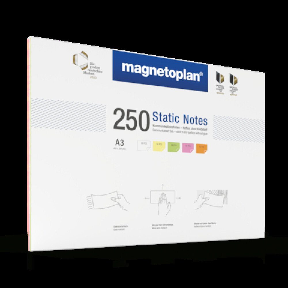 magnetoplan® Notizzettel Static Notes - DIN A3 - 5 Farben - 250 Stück