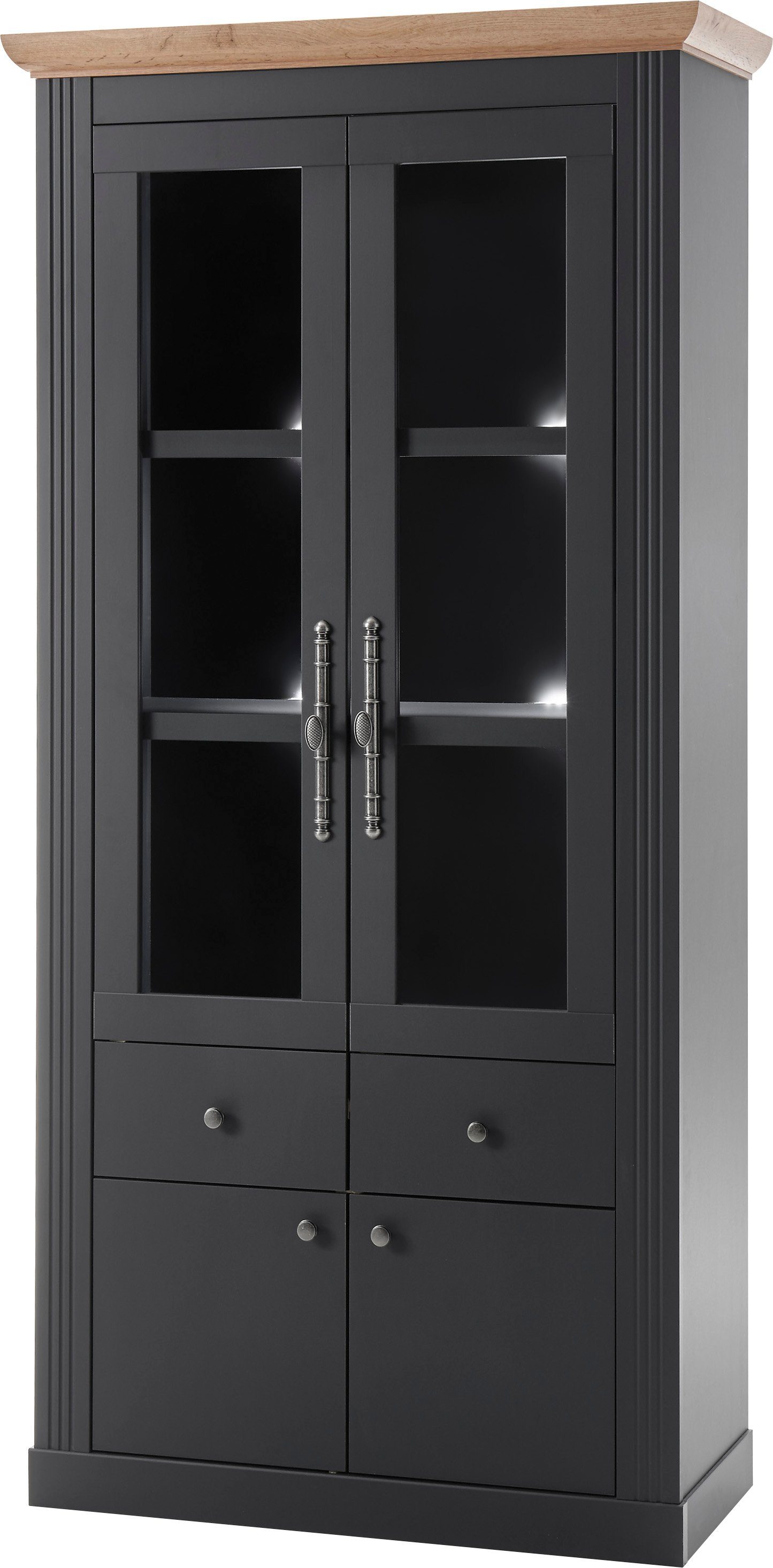 OTTO home Vitrine Westminster, Hochschrank im Landhausstil, Glasvitrine, Stauraumelement Metallgriffe, ausreichend Stauraum, in 2 Farben erhältlich