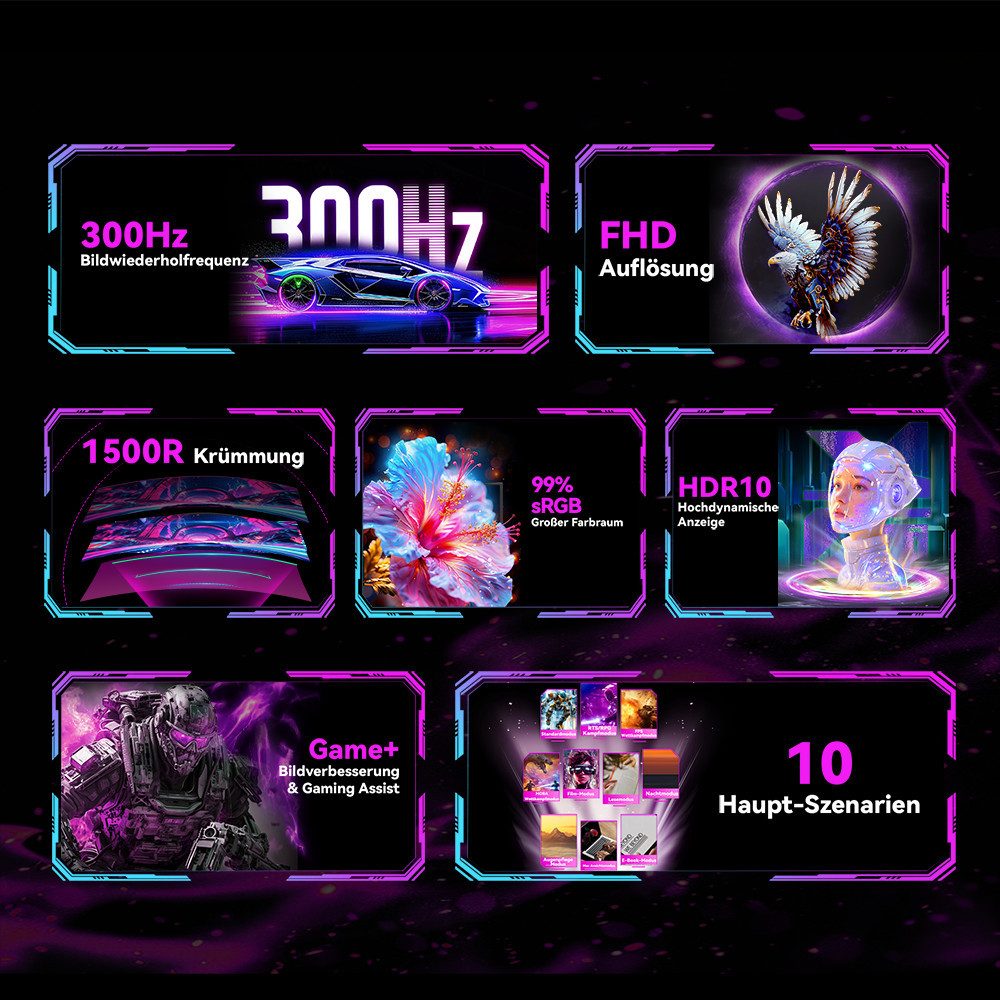 TITAN ARMY C27A1H R1500 16:9 Fast VA FHD 300Hz Curved-Gaming-Monitor (1920x1080 px, FHD, 1 ms Reaktionszeit, 300 Hz, VA, 1920x1080 FHD-Auflösung, Adaptive Sync-Technologie)