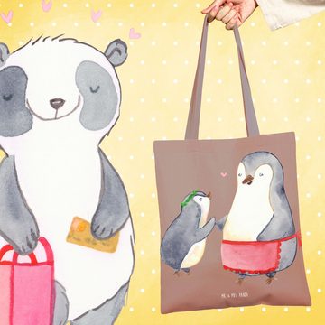 Mr. & Mrs. Panda Tragetasche Pinguin mit Kind - Braun Pastell - Geschenk, Familie, Oma, Bruder, Li (1-tlg), Modisches Design