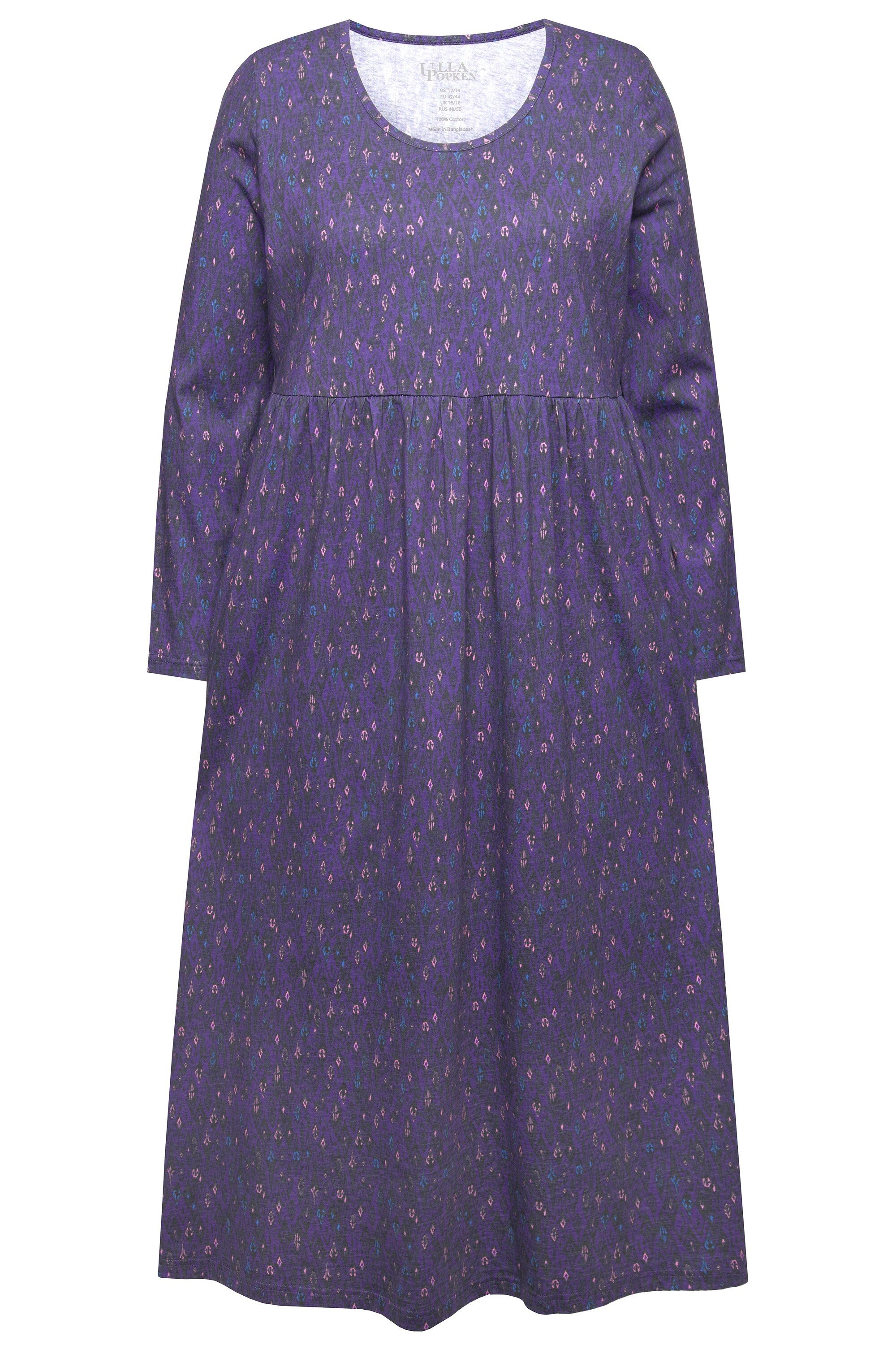 Ulla Popken Maxikleid Jerseykleid grafischer Druck A-Linie Rundhals günstig online kaufen