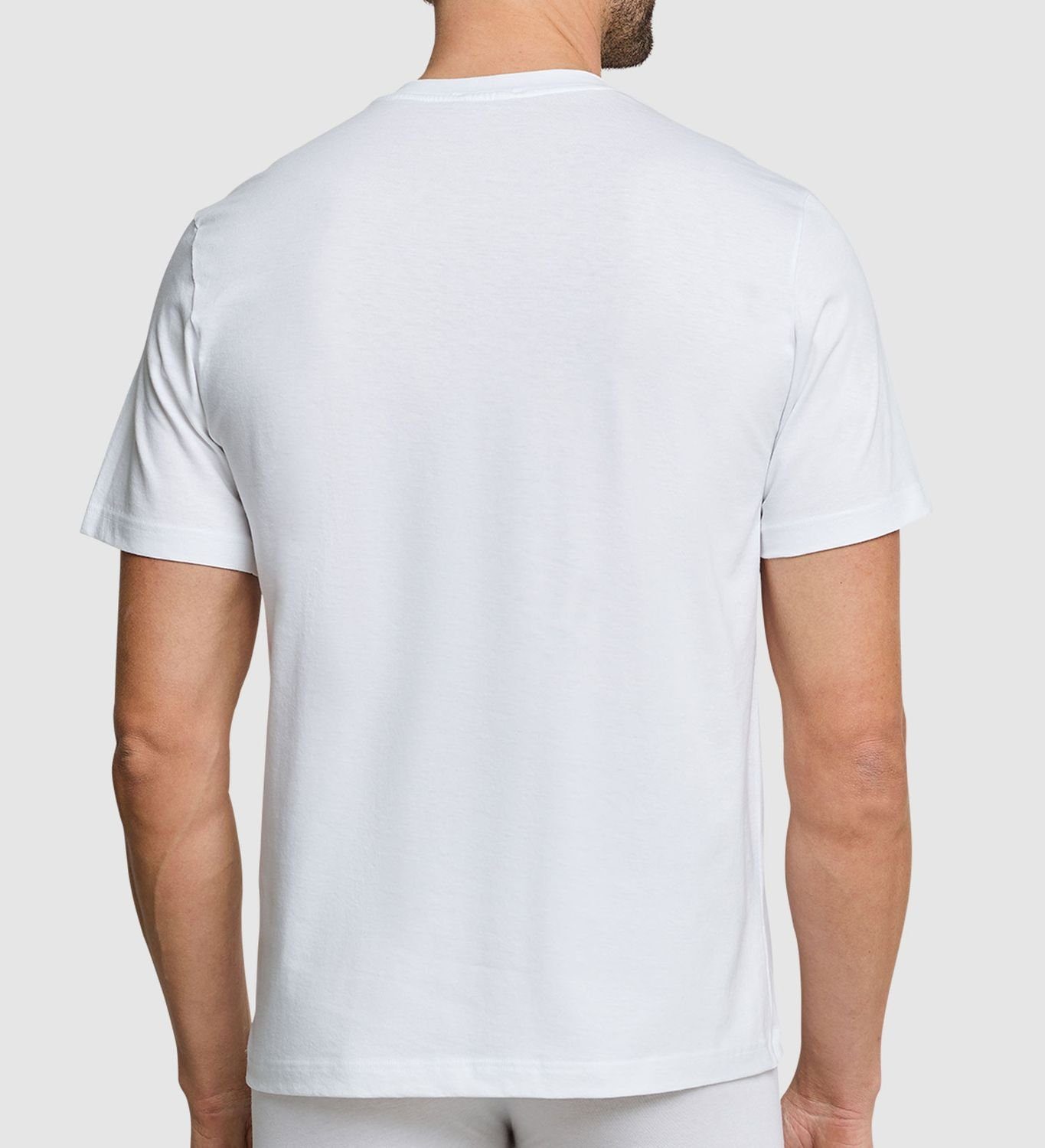 Schiesser T-Shirt (4-tlg) V-Ausschnitt, 4er kurzarm, im verstärkte Pack Halsnaht, Weiß