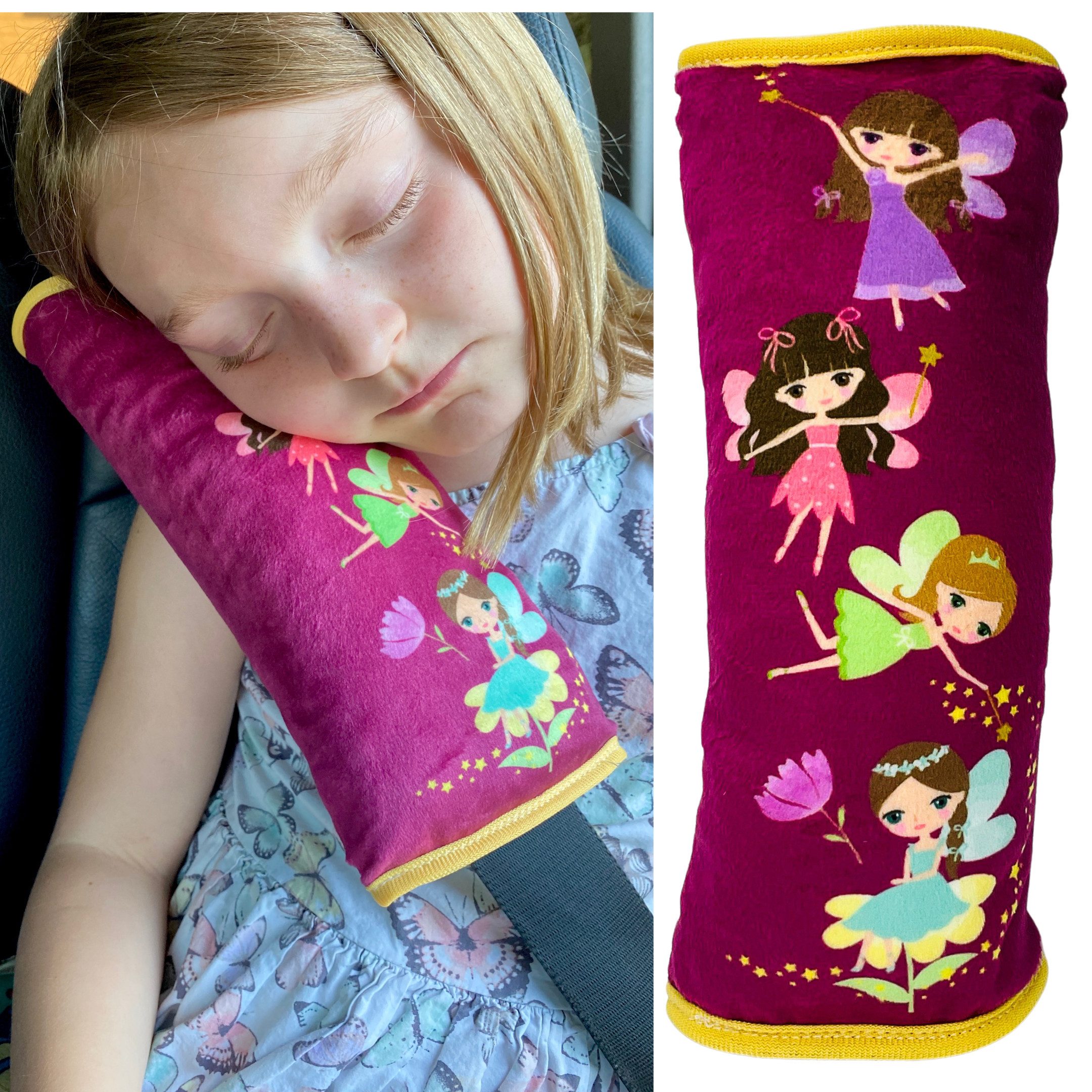 HECKBO Schlafkissen Auto Schlafkissen Feen Fairy für Kinder Mädchen Auto Gurtkissen Kissen