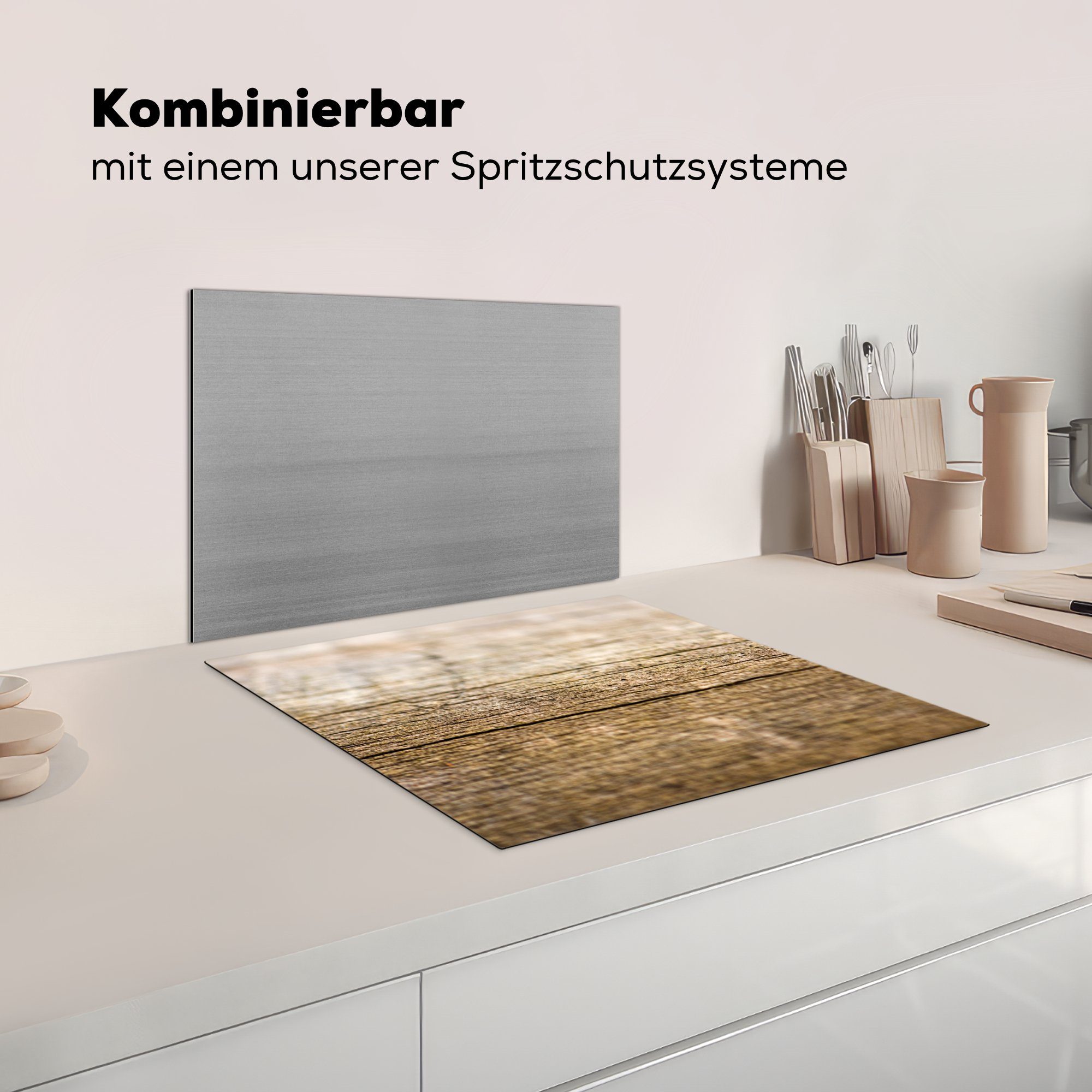 tlg), eines für Induktionsmatte Ceranfeldabdeckung Holzbretts, cm, (1 59x52 küche, Aufbau die Herdblende-/Abdeckplatte MuchoWow Vinyl,