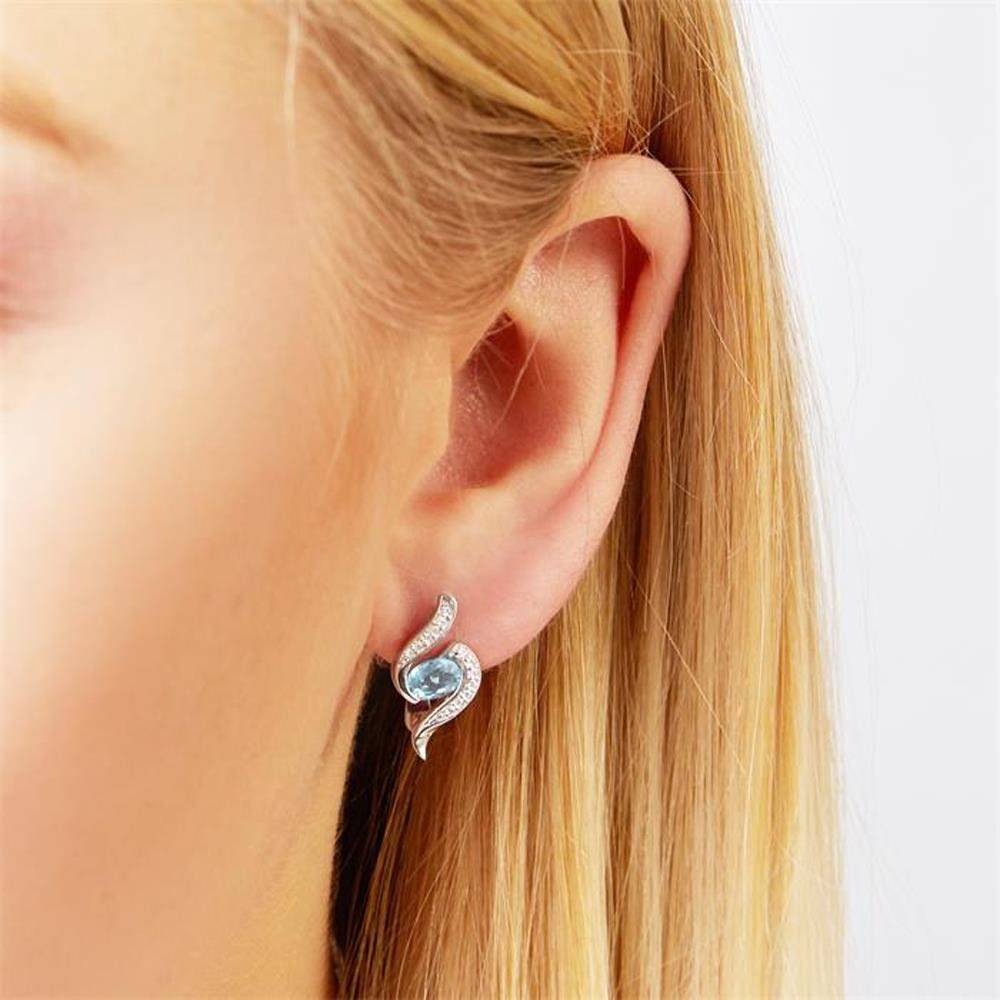Unique Paar Creolen Edelstein Ohrstecker mit Blautopas und Zirkonia SE0458 günstig online kaufen
