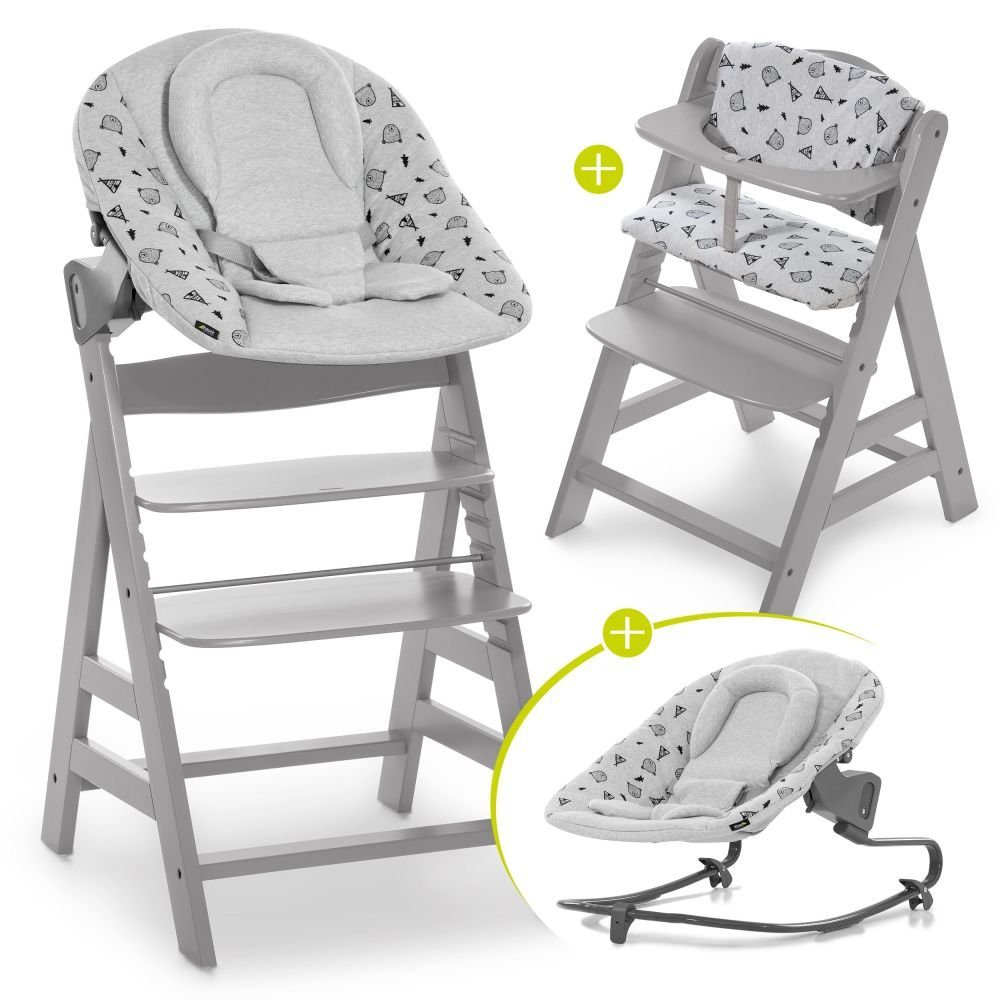 Hauck Hochstuhl Alpha Plus Grau Newborn Set (Set, 4 St), Holz Babystuhl ab  Geburt inkl. Aufsatz für Neugeborene & Sitzauflage