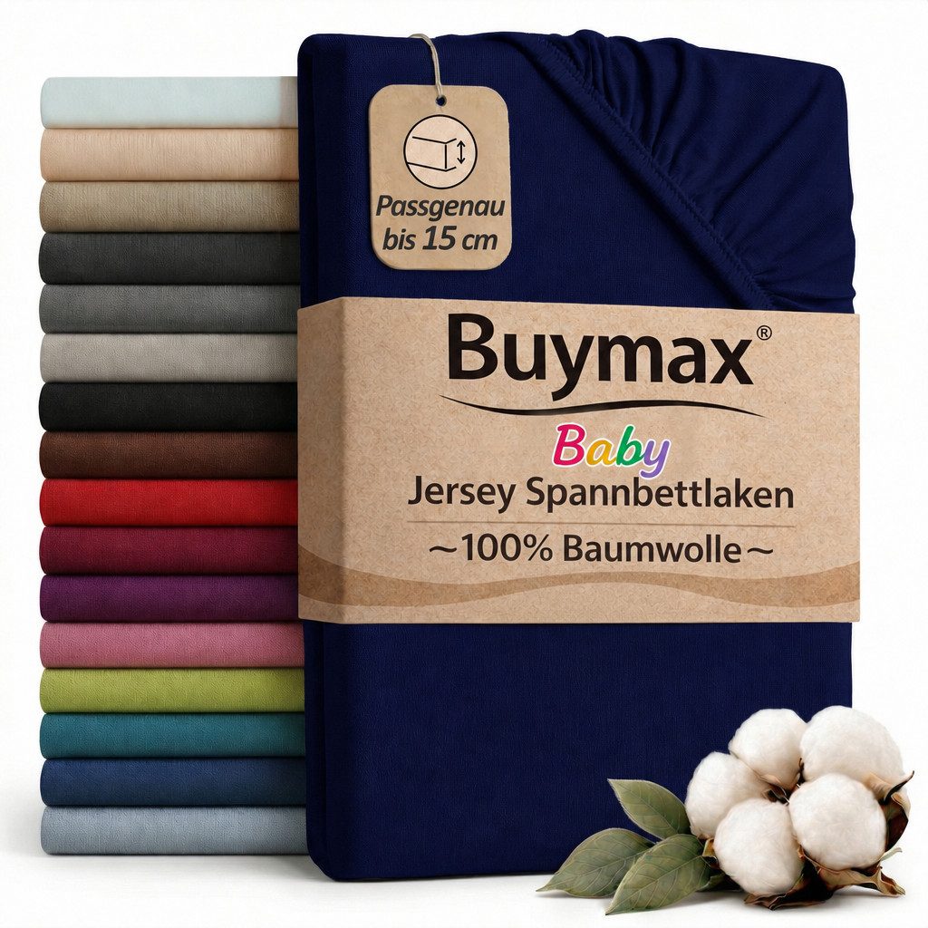 Buymax Spannbettlaken Babybett Kinderbett 60x120cm 70x140cm, Jersey 100% Baumwolle, Gummizug: Rundumgummi, (1 Stück), bis 15 cm Matratzenhöhe, weich, atmungsaktiv, hautfreundlich