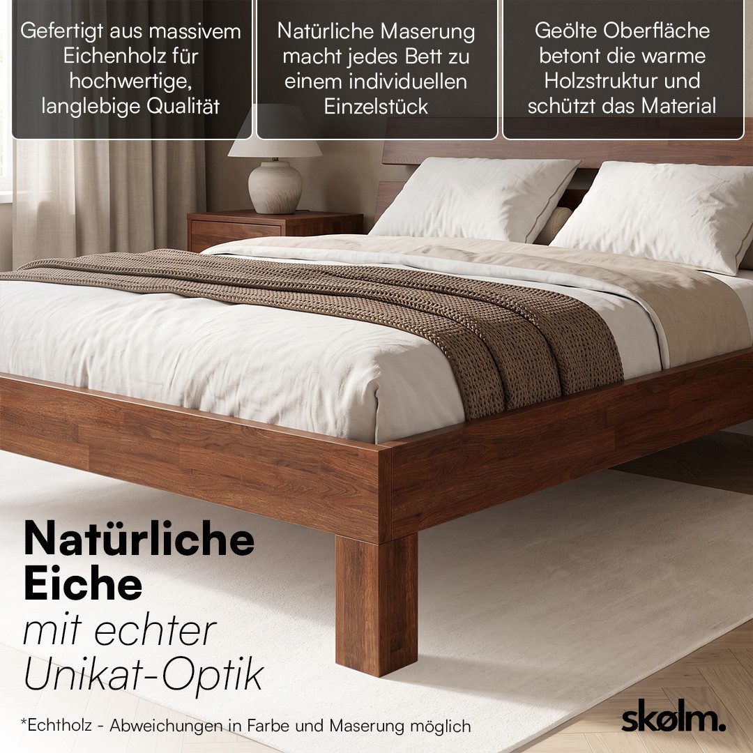 skølm Massivholzbett Floki aus Eiche mit Bettkopf, natur geölt (Walnussoptik), verfügbar in 140/180 x 200 cm – Bild 4 von 5