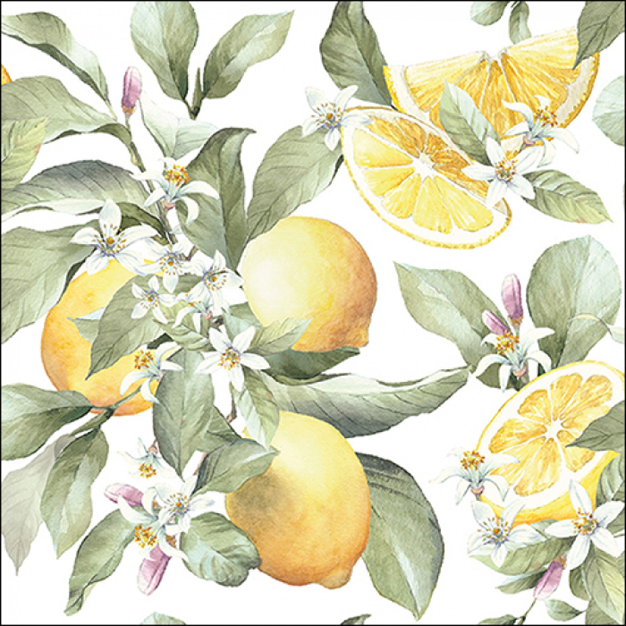 Ambiente Luxury Paper Products Papierserviette, Servietten Papier 33x33cm 3-lag mit Zitronen & Blüten Motiv 20 Stück