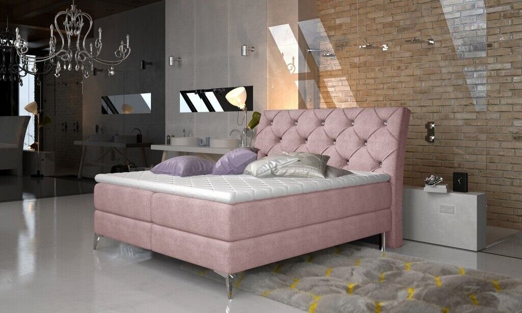 Hotel Chesterfield Designer Polster Betten Schlafzimmer Bett, Rosa JVmoebel Bett Textil