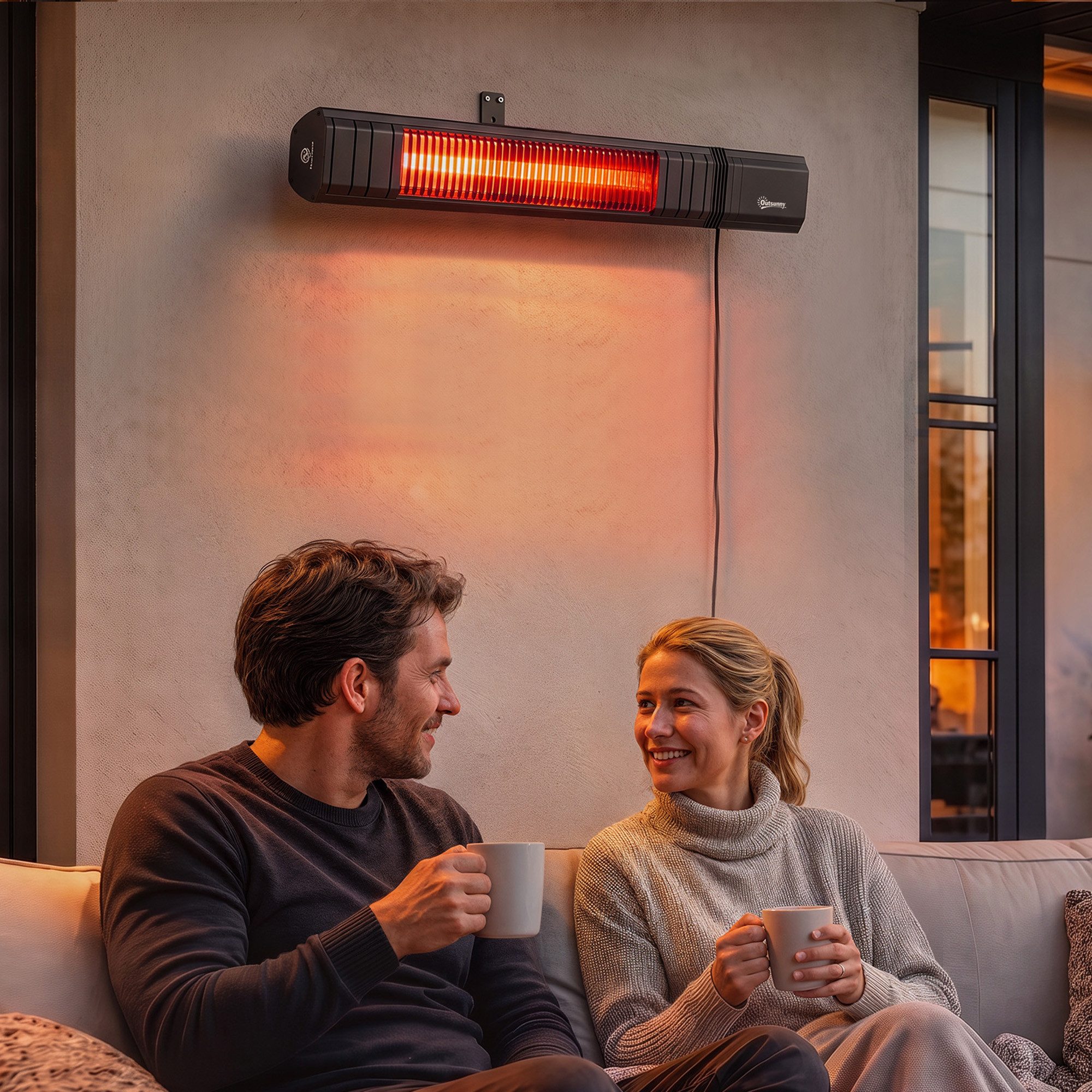 Outsunny Heizstrahler Touch- und Fernbedienung, 2000 W, Wand-Infrarot-Heizstrahler mit App