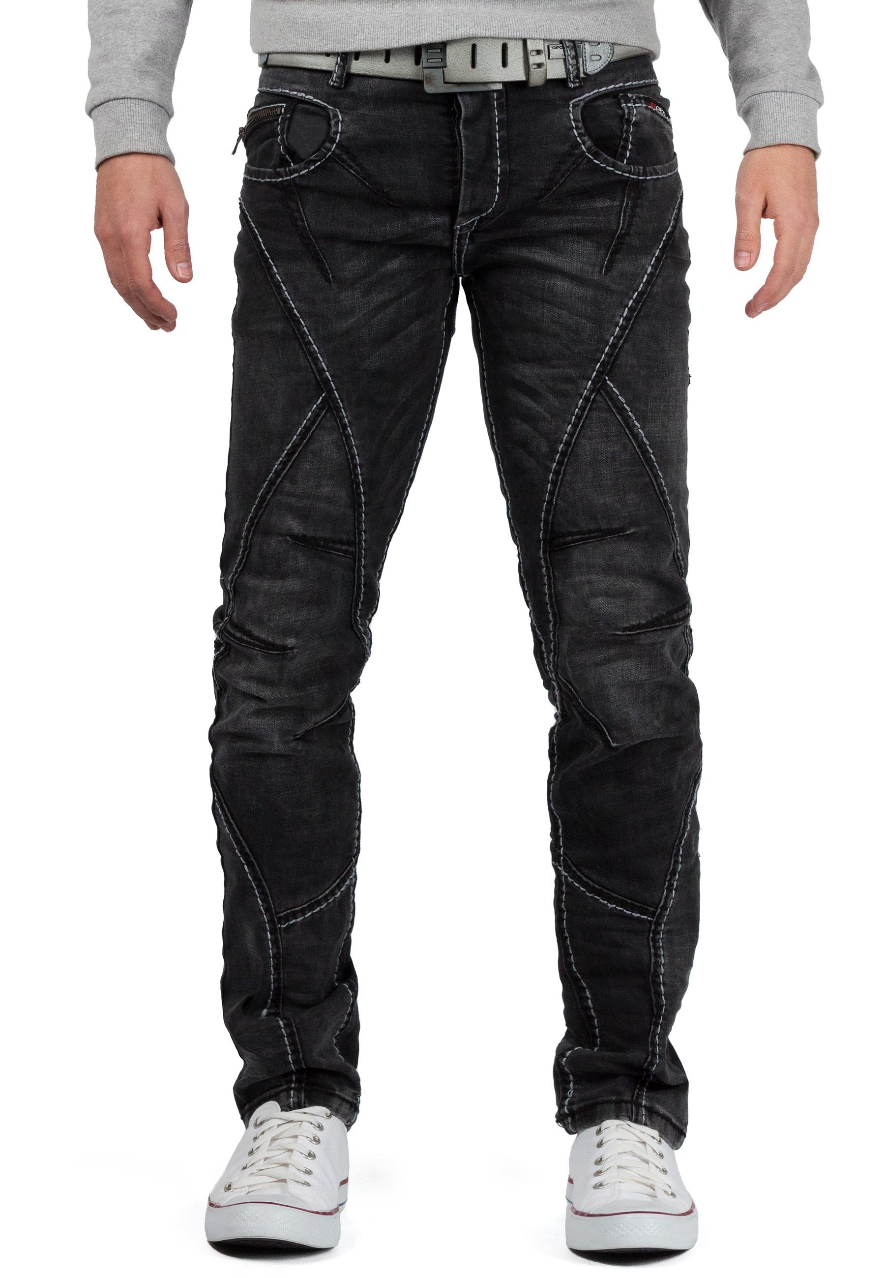 Cipo & Baxx 5-Pocket-Jeans »BA-CD288 Regular Fit Jeans Hose in schwarz« schwarze  Jeans mit Verzierungen