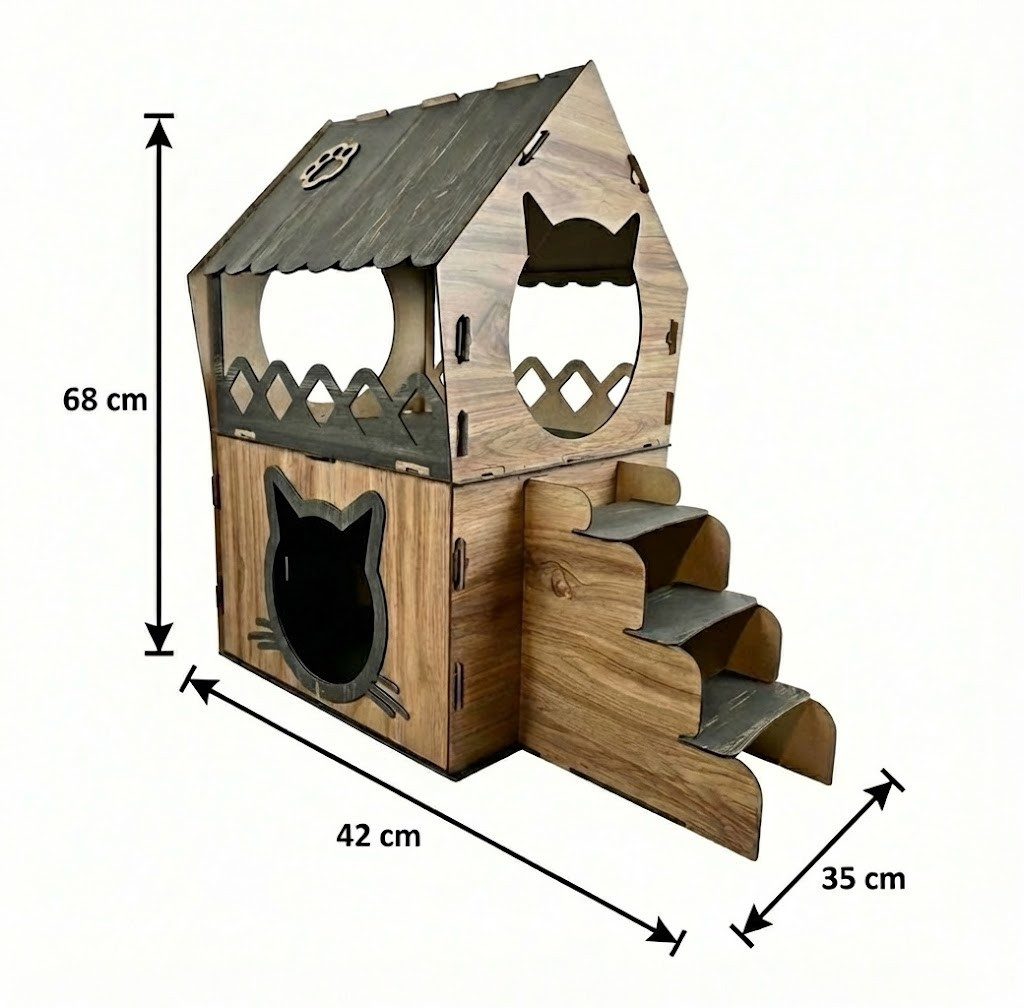 Jungengel Katzenliege XL Katzenhaus Katzenhäuschen Katzenhütte Stecksystem Katzenbett, 2-Stöckig, Einfache Montage, Bietet genügend Platz für eine Katze