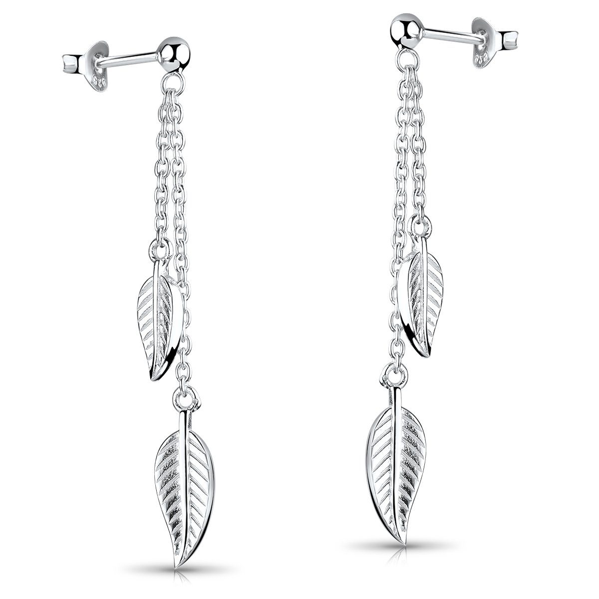 MATERIA Paar Ohrhänger Damen Blätter Natur lang Silber SO-42 925 Sterling Silber, rhodiniert mehr