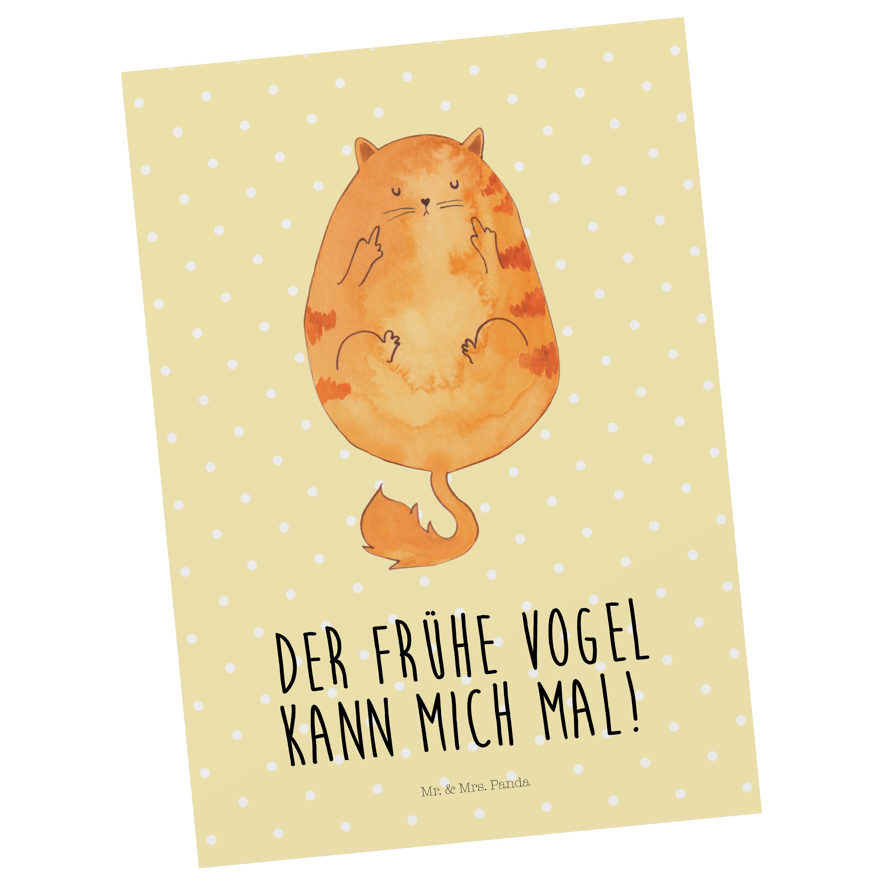 Frühaufsteher Katze Mr. Pastell - lustig, Postkarte Panda & Geschenk, Mrs. - Morgenmuffel Gelb