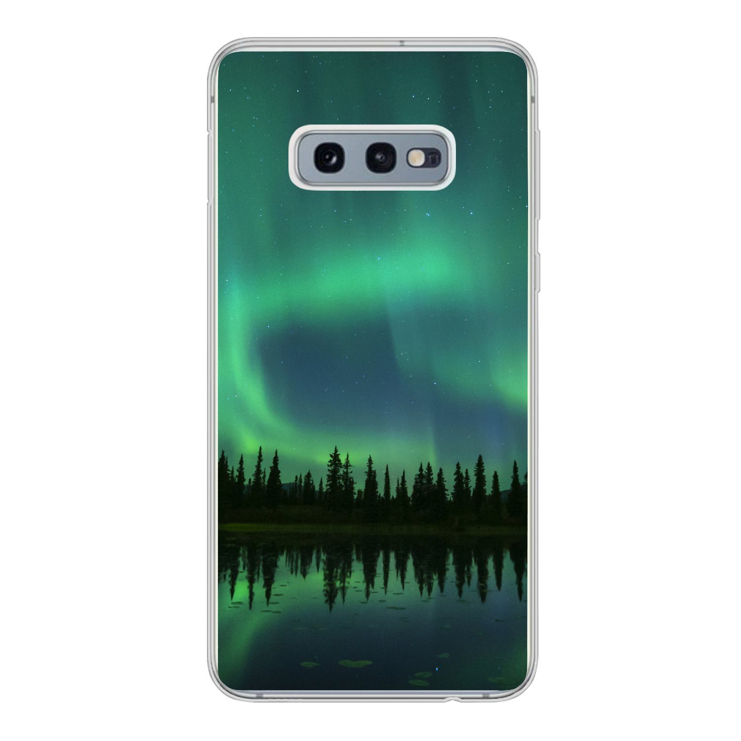 MuchoWow Handyhülle für Samsung Galaxy S10e Nordlicht - Bäume - Wasser - Alaska, Phone Case, Silikon, Schutzhülle Dünn