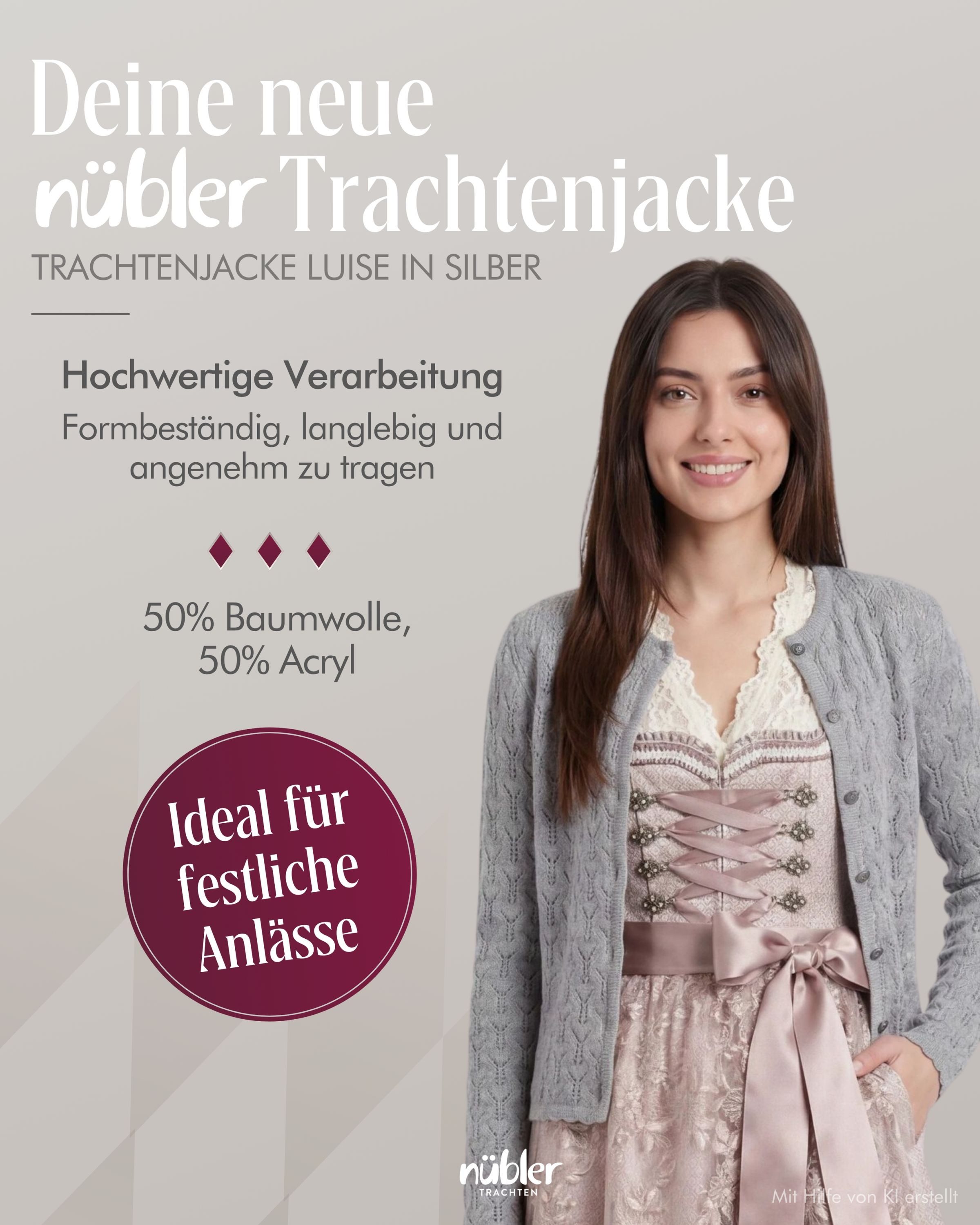 Nübler Trachtenstrickjacke Cape Strickjacke Luise in Silber, Trachtenmode – Bild 2 von 5