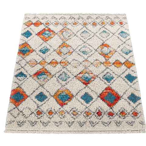 Hochflor-Teppich Wooly 283, Paco Home, rechteckig, Höhe: 39 mm, Berber Design, Rauten Motiv, weich & kuschelig, mit Fransen