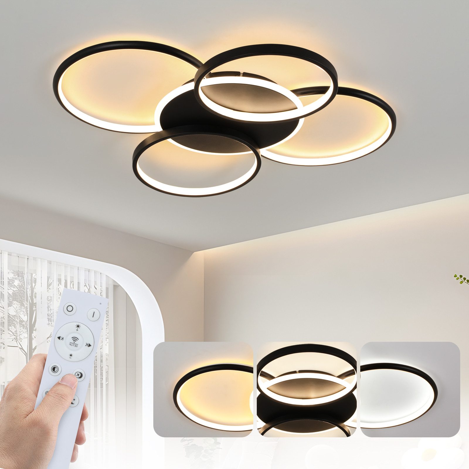 ZMH LED Deckenleuchte Wohnzimmer Dimmbar 5-Ringen günstig online kaufen