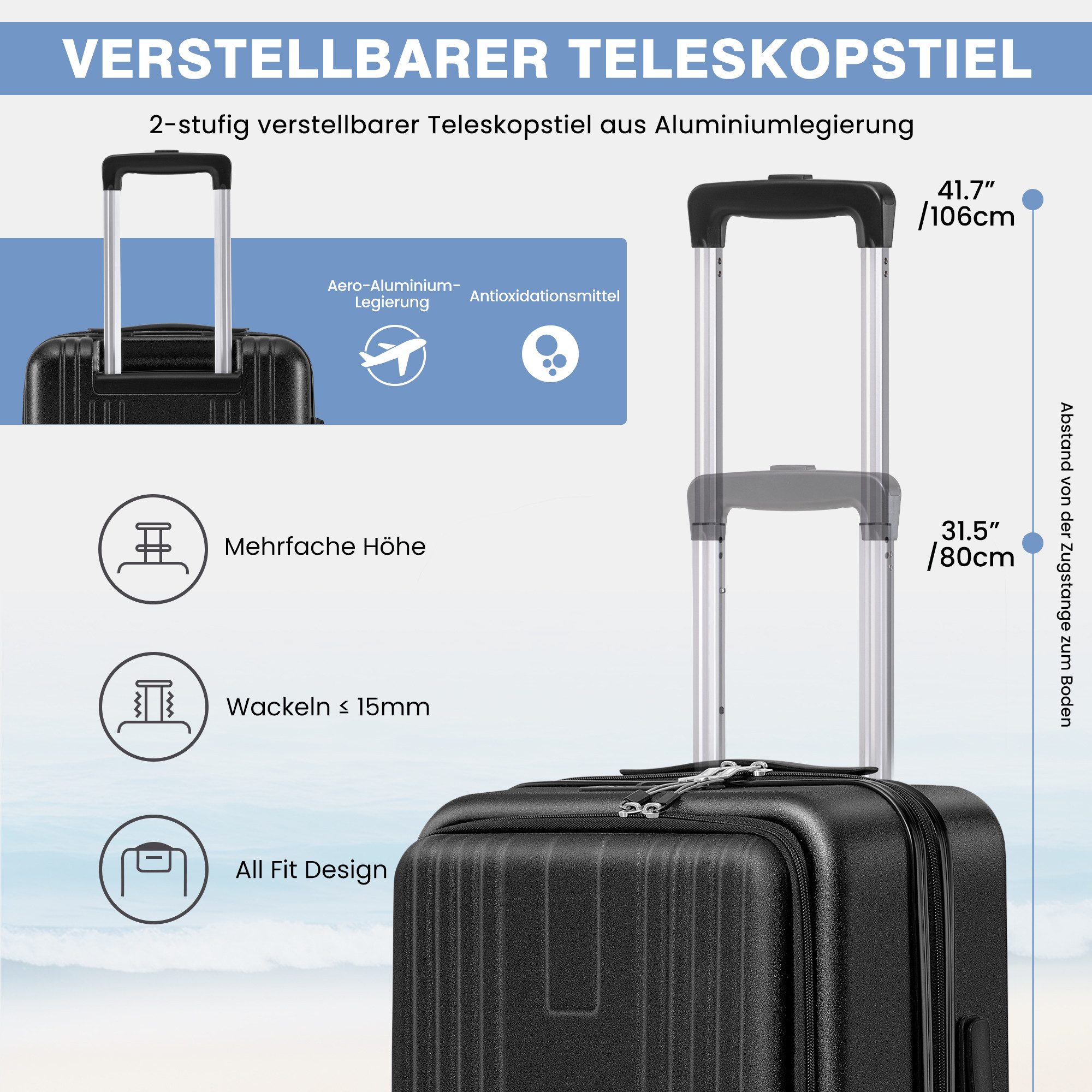 ChaCool Business-Koffer Trolleys mit Laptopfach, Leichter Rollkoffer aus ABS-Hartschale, 38×26×57.5 cm, 40L, Robustes und Leichtes Reisegepäck