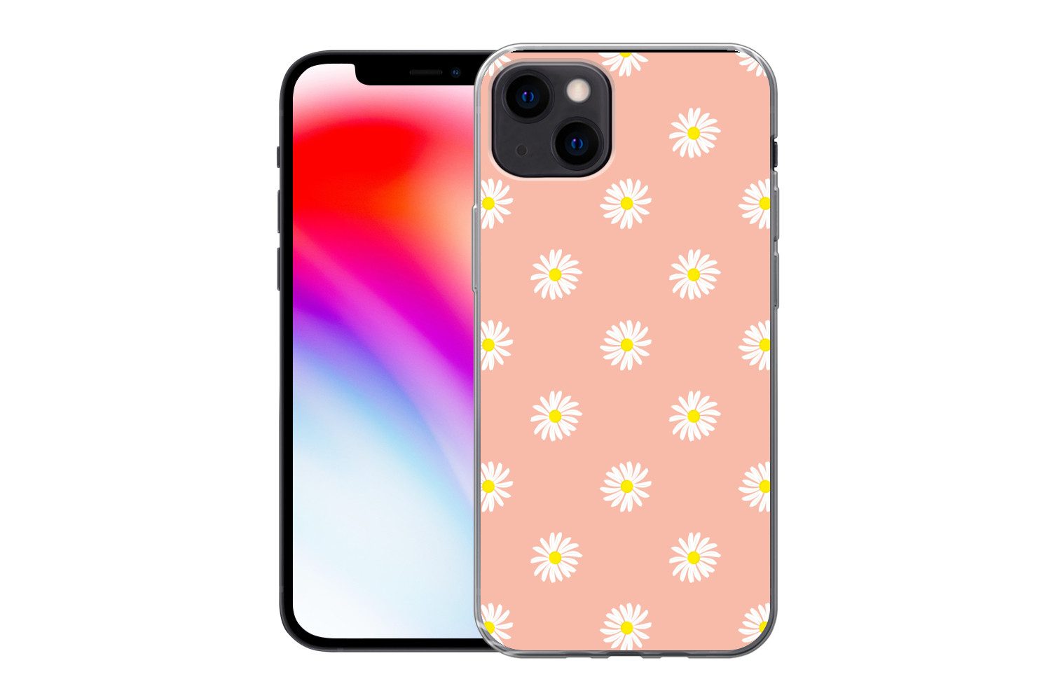 MuchoWow Handyhülle für Apple iPhone 13 Gänseblümchen - Pastell - Weiß - Rosa - Blumendruc, Smartphone-Bumper, Print, Handy Schutzhülle Dünn