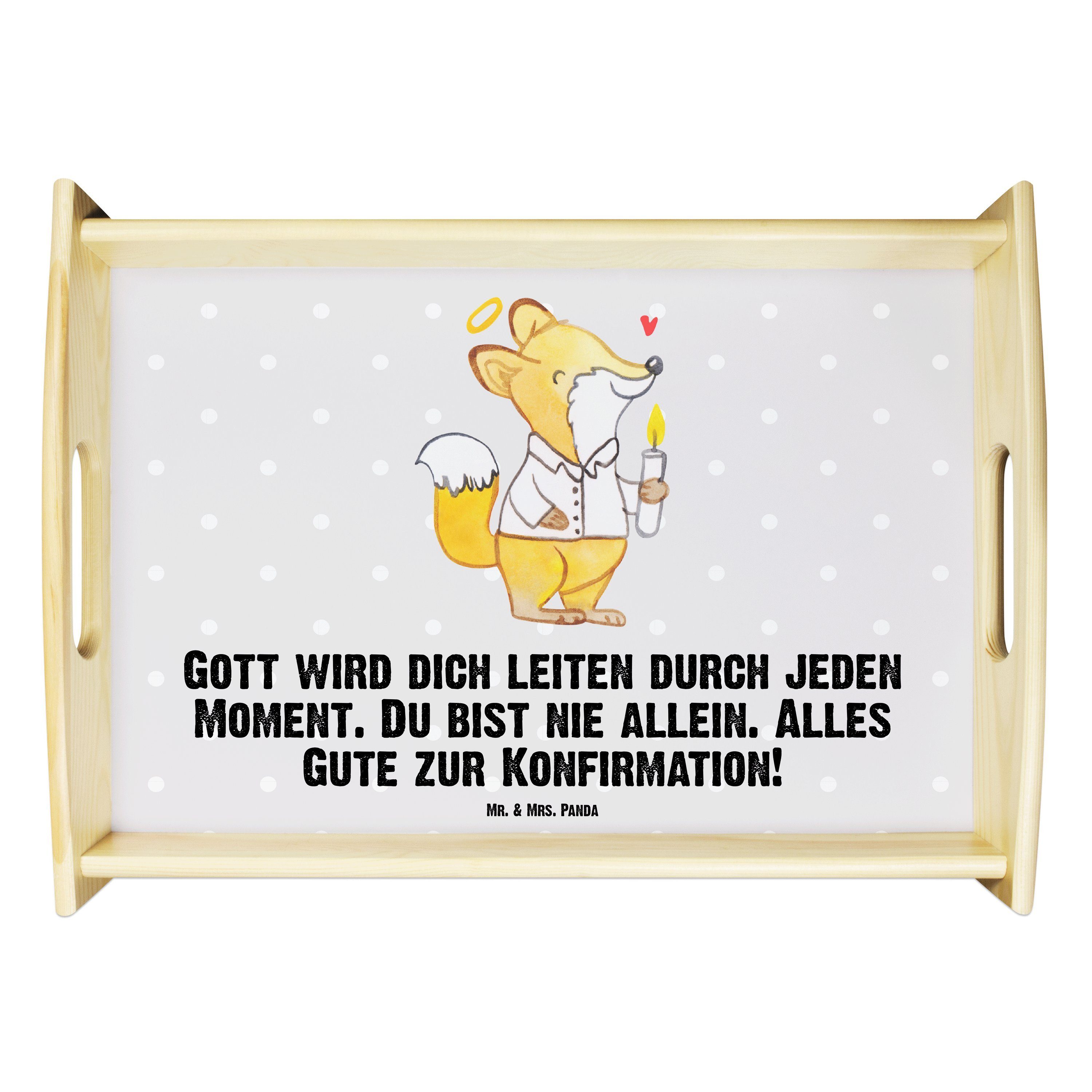 Mr. & Mrs. Panda Tablett Fuchs Konfirmation - Grau Pastell - Geschenk, Dekotablett, Holztablet, Echtholz lasiert, (1-tlg)