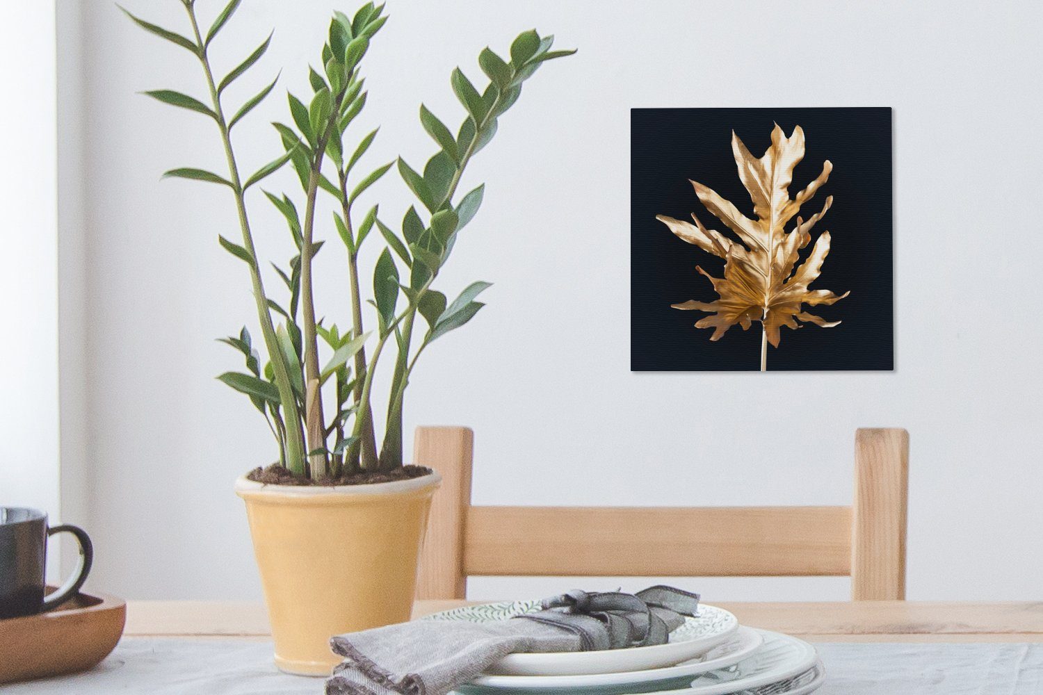 OneMillionCanvasses® Leinwandbild Blätter - Gold Herbst - Luxus, Leinwand - für Schlafzimmer - Natur Wohnzimmer (1 St), Bilder