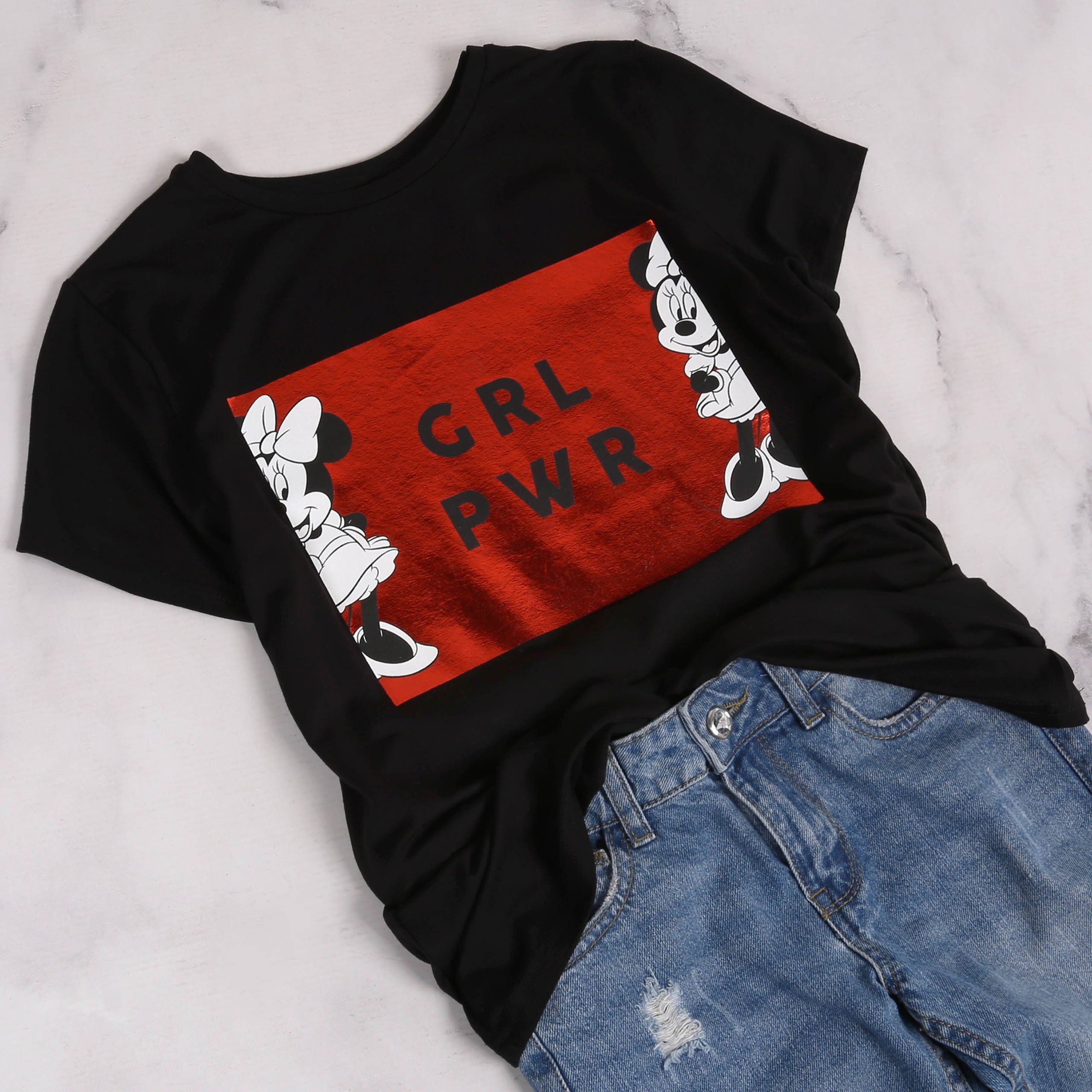 Sarcia.eu Kurzarmbluse DISNEY Minnie Mouse Mädchen T-Shirt, kurzarm, GIRL POWER, 7-8 Jahre