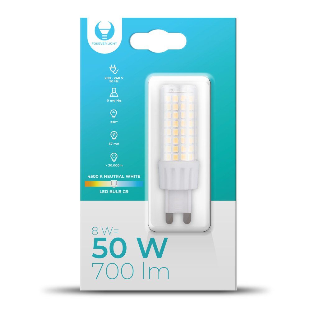 Forever Light LED-Leuchtmittel G9 LED Leuchtmittel 6W / 8W 480 / 700 Lumen Stiftsockel SMD, G9, 1 St.