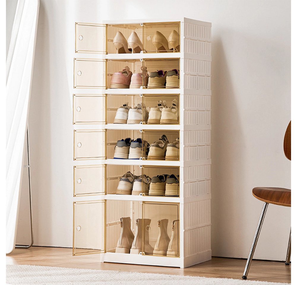 Thumbnail - JEOBEST Schuhbox Schuhboxen Stapelbar Transparent, Faltbar Schuhregal, Weiß, Installationsfrei und Tragbare Schuhbox, Sc...
