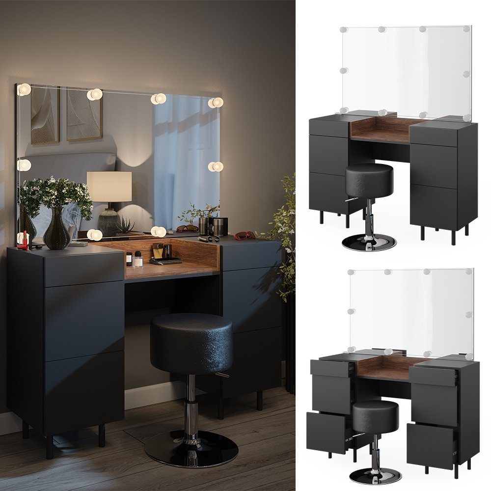 Vicco Schminktisch Anika, Anthrazit/Nussbaum, 120 cm mit LED Beleuchtung un günstig online kaufen