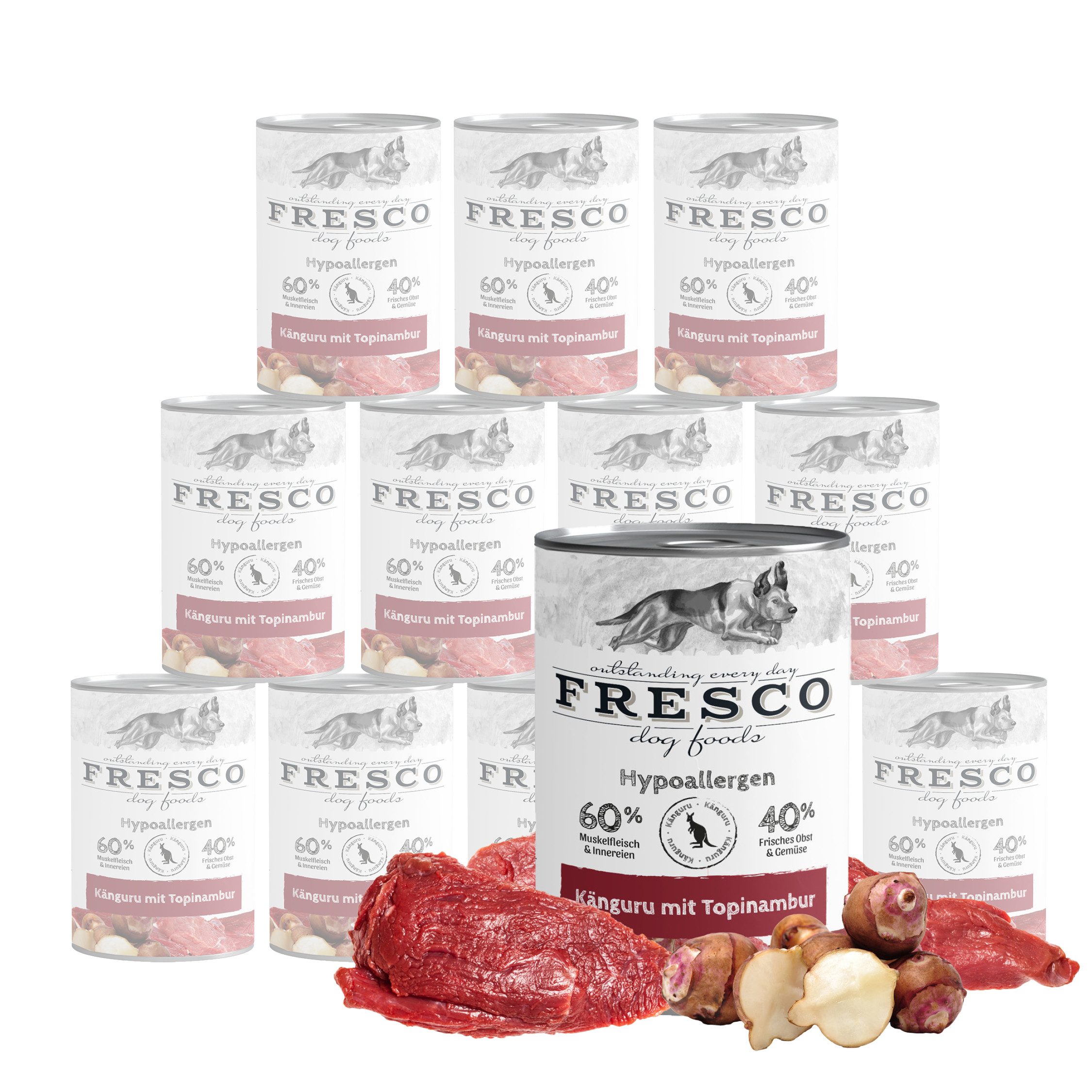 Fresco Dog NassBarf Hypoallergenes Hundefutter Nass 12 x 400g, Känguru mit Topiambur, Nassfutter für: Hunde, Getreidefrei & hochverträglich