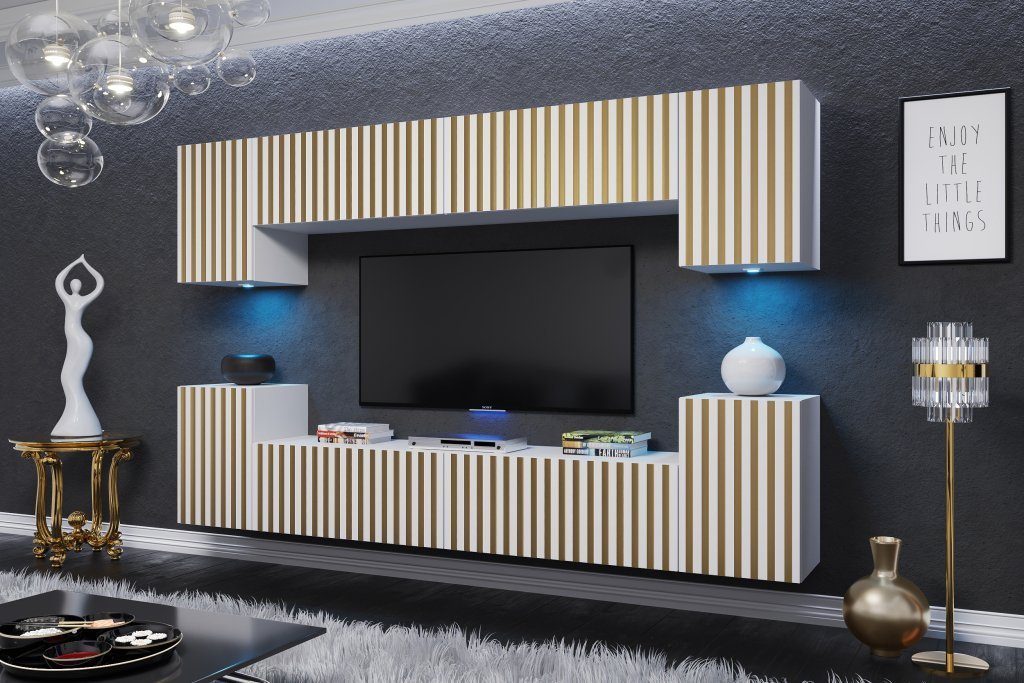 ROYAL24_MARKT Wohnwand - Premium Living 2024 / Trends in Wohnraumdesign, (Komplett Set, 8-St., Ortega Pro), Elegantes Design - LED Beleuchtung - Neu 2024 '