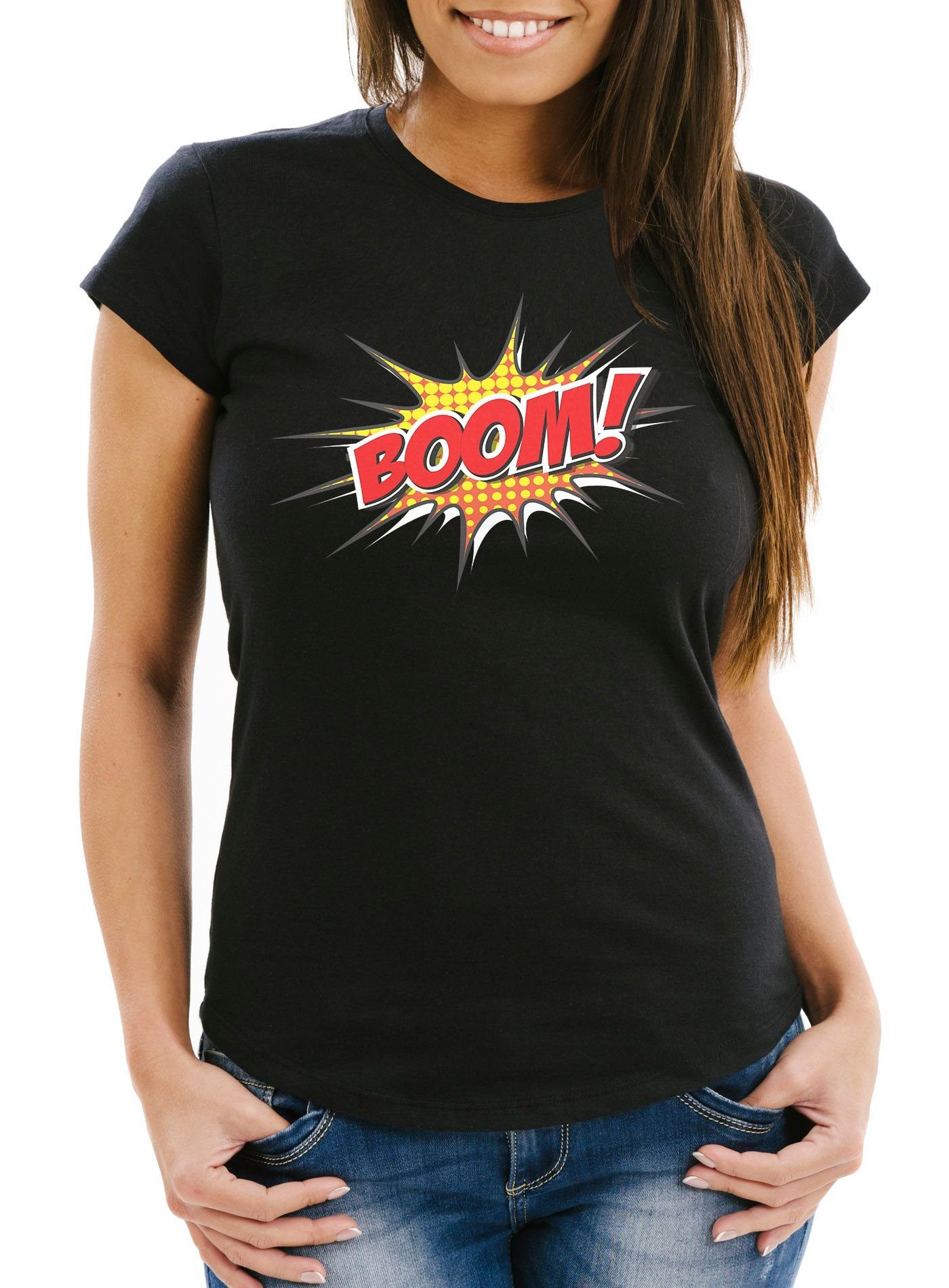 Print-Shirt Damen T-Shirt Comic Boom Slim Fit Moonworks®